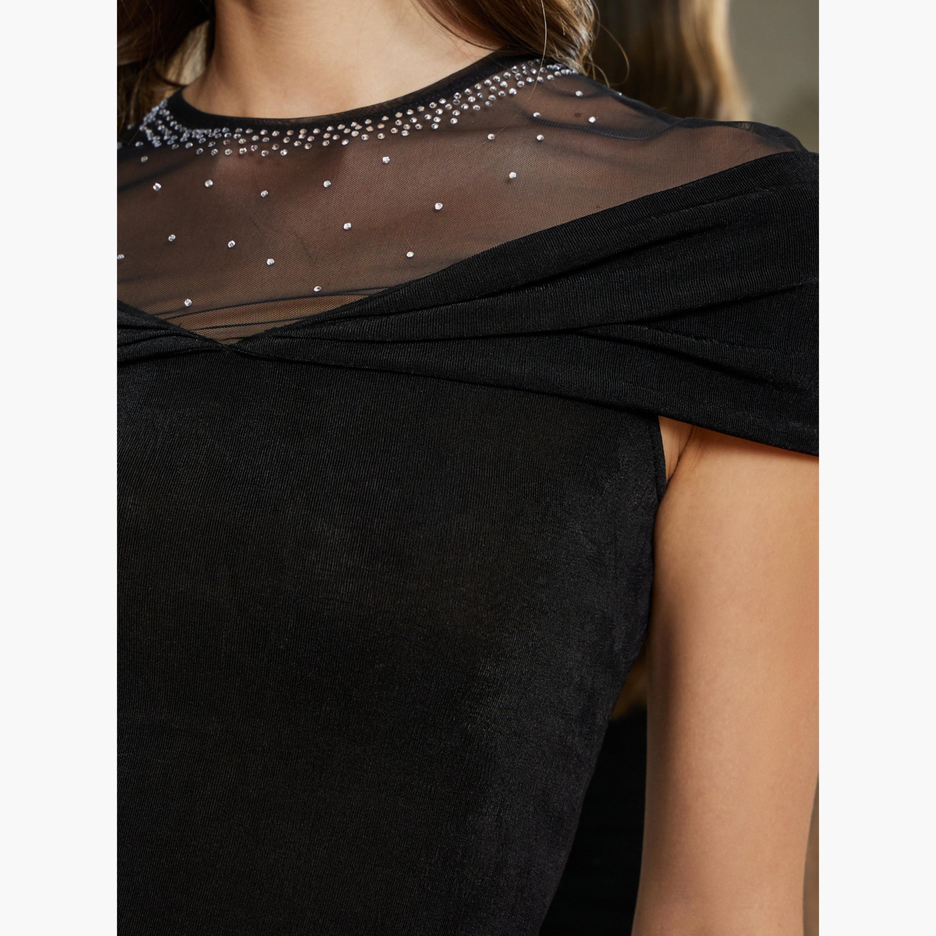Styli Women Black Mesh Embellished Top-women-clothing-shirtsandblouses-blouses-image-4