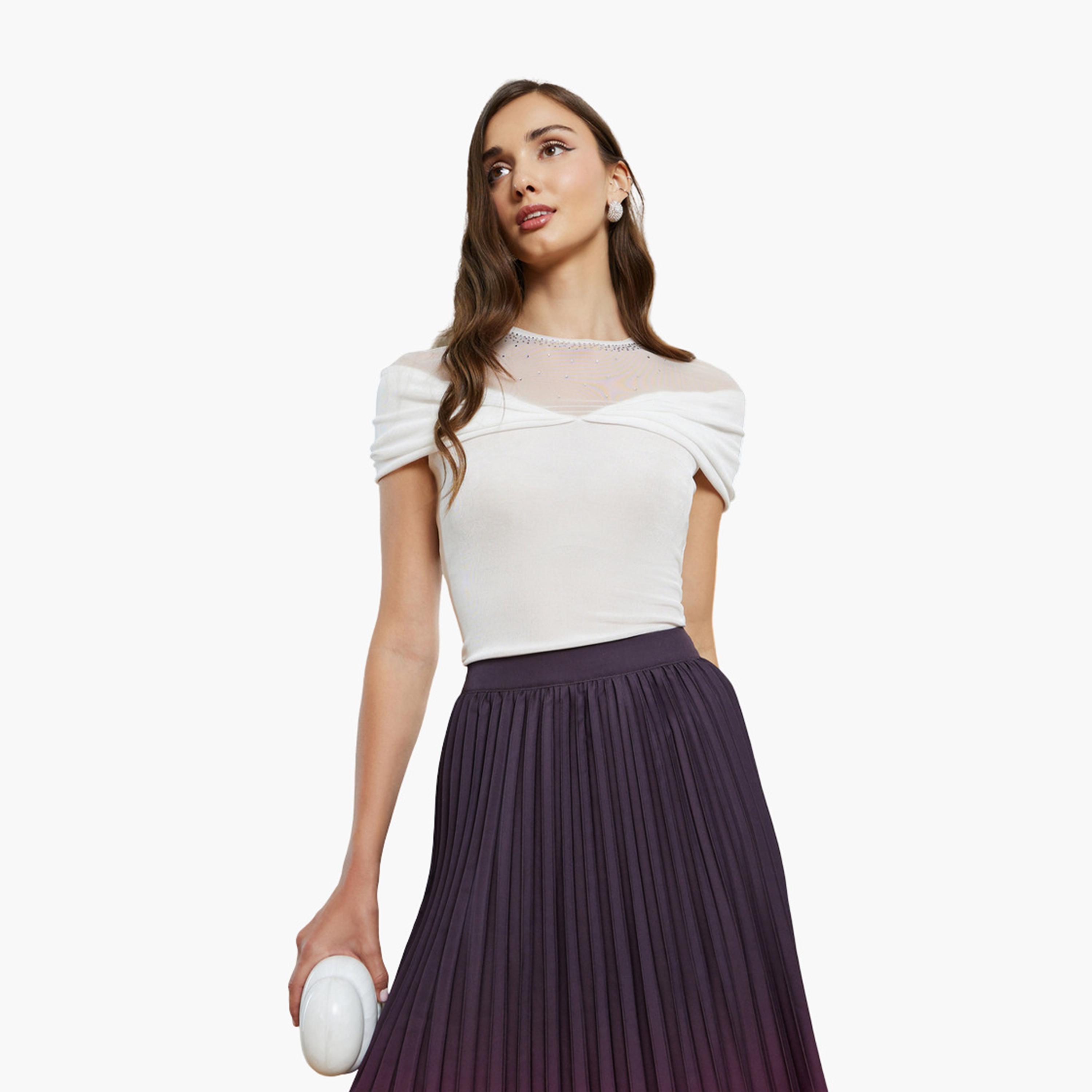 Styli Women Off White Mesh Embellished Top-women-clothing-shirtsandblouses-blouses-image-1