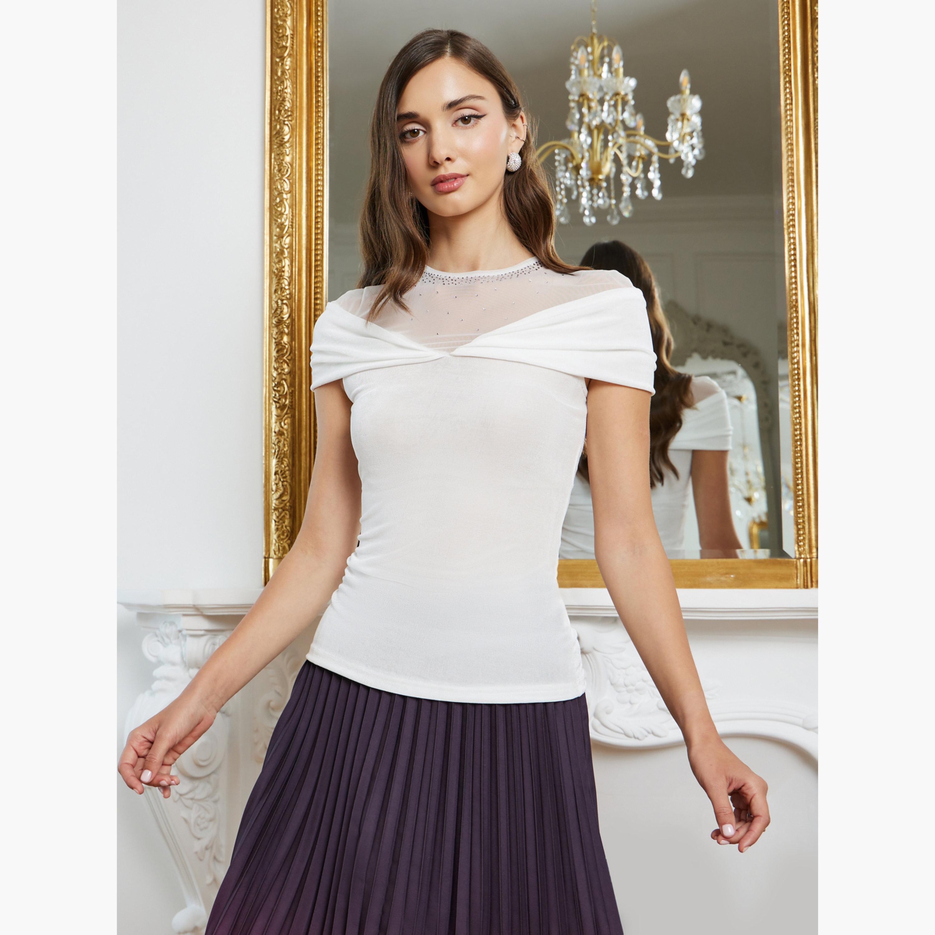 Styli Women Off White Mesh Embellished Top-women-clothing-shirtsandblouses-blouses-image-3