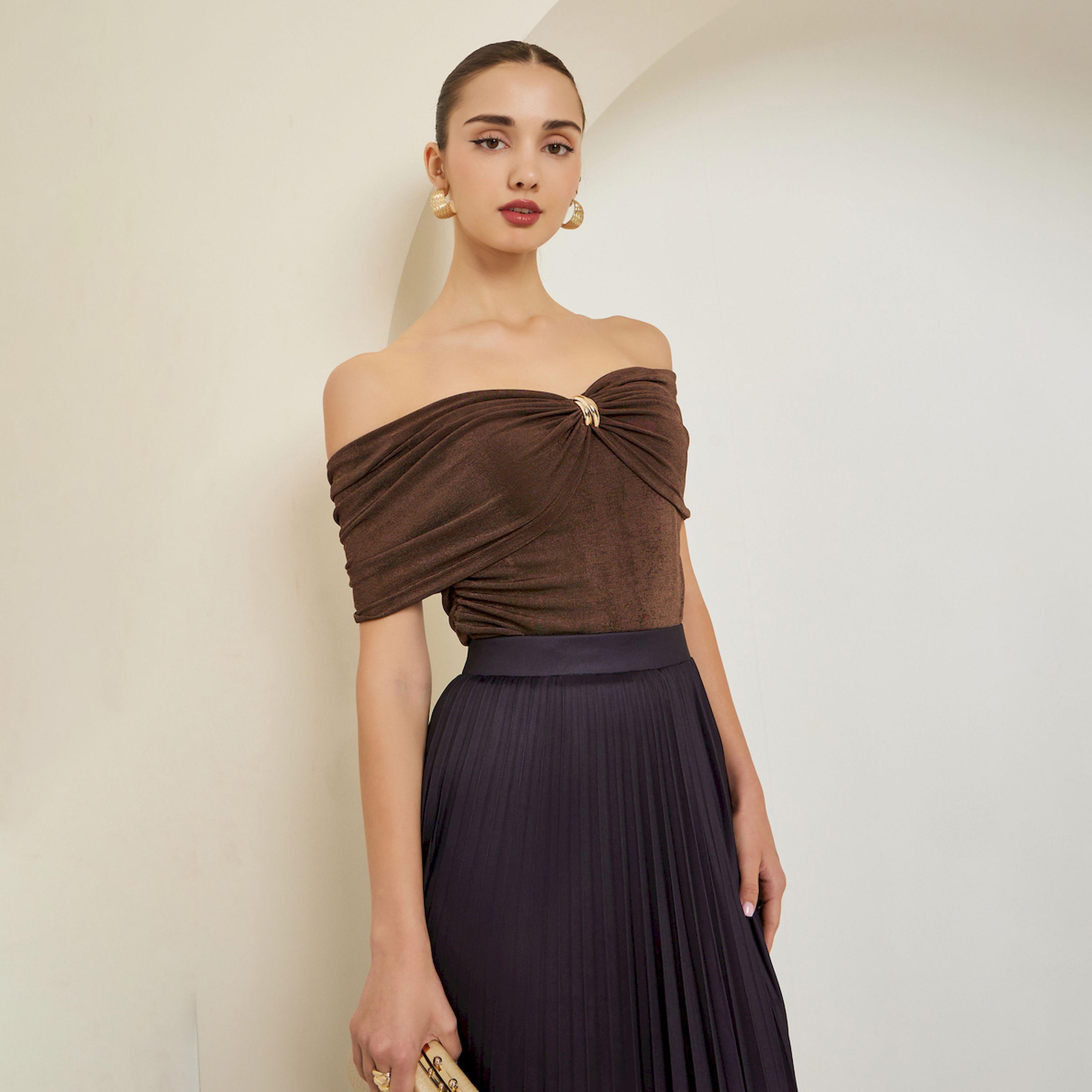 Styli Brown Off-Shoulder Knit Top-women-clothing-shirtsandblouses-blouses-image-1
