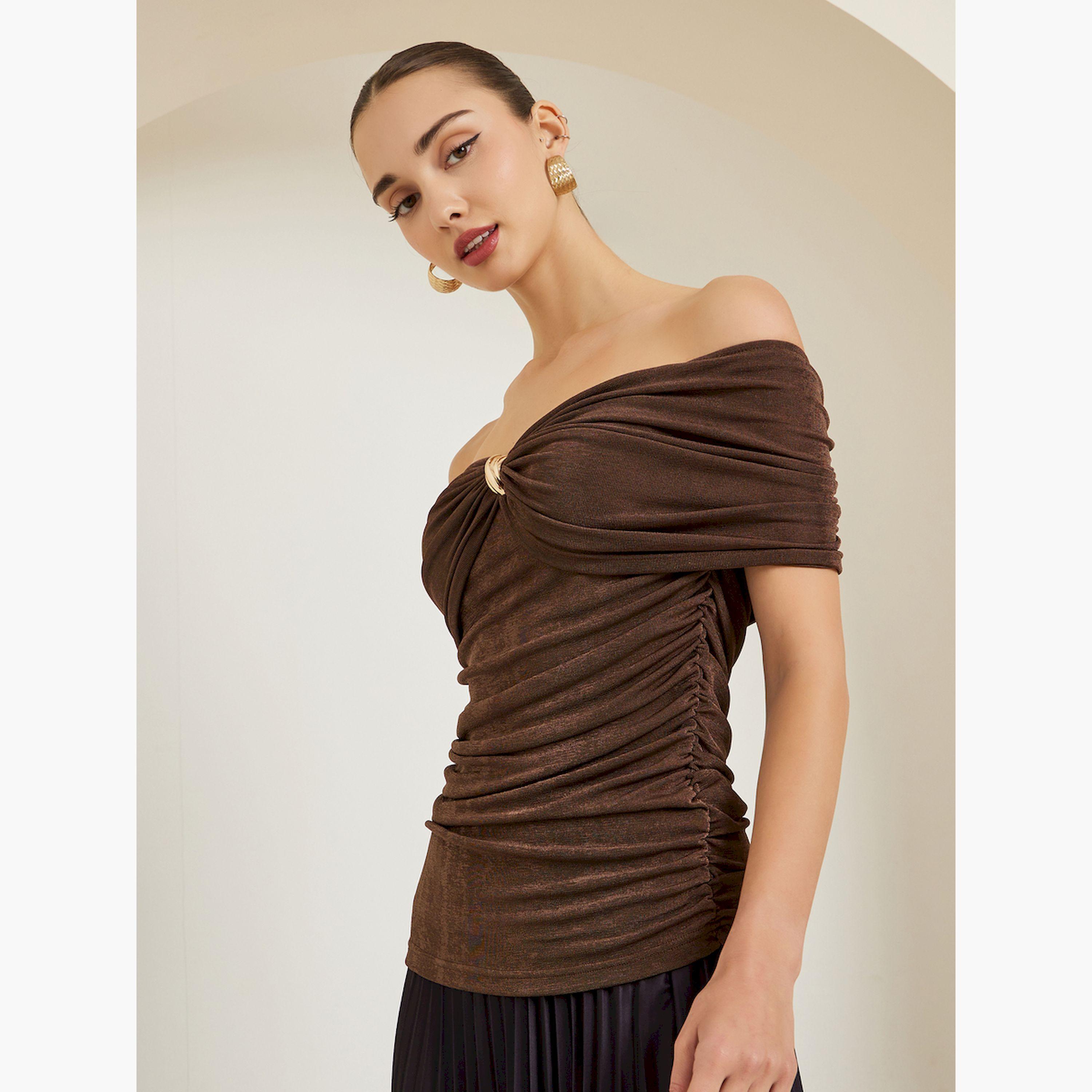 Styli Brown Off-Shoulder Knit Top-women-clothing-shirtsandblouses-blouses-image-3