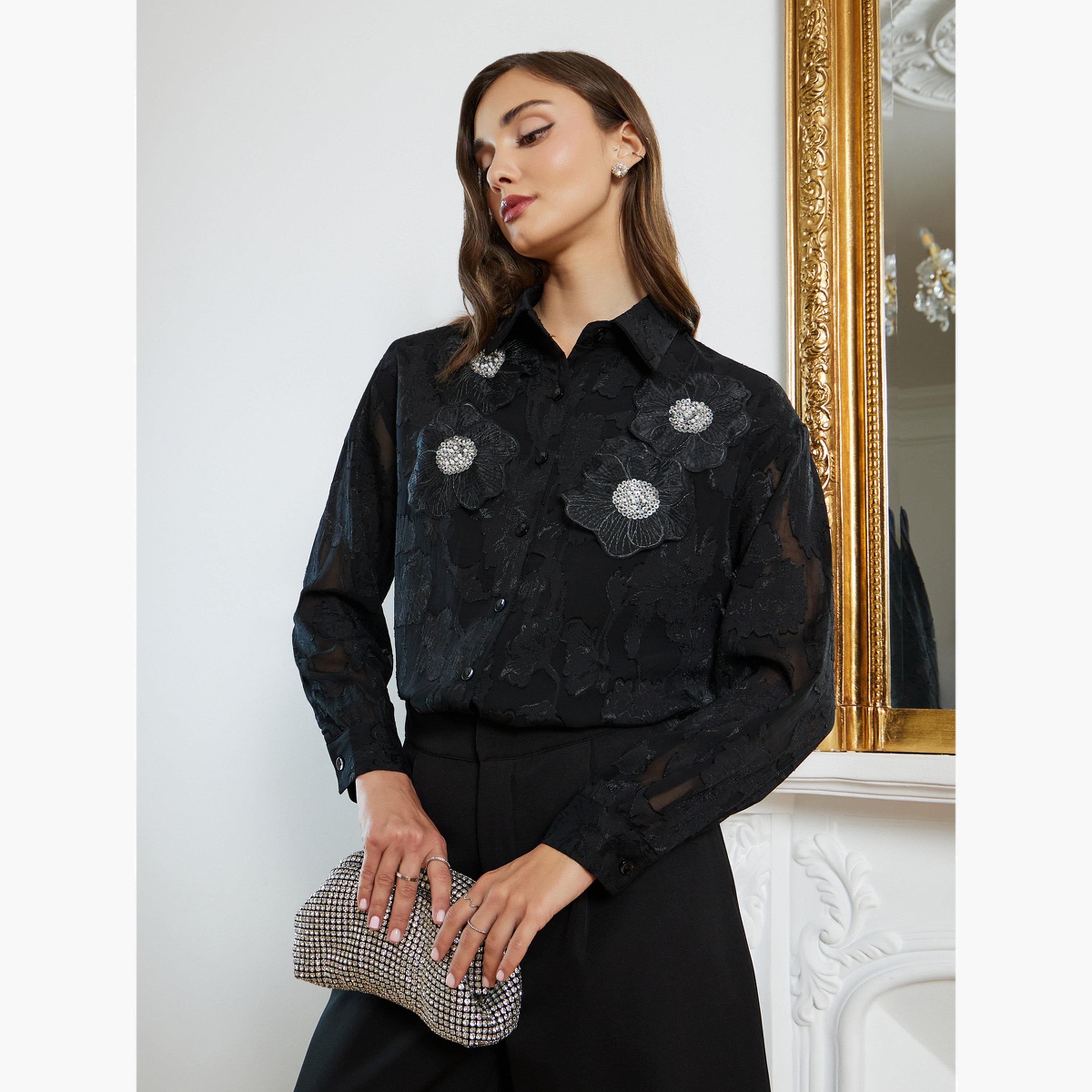 بلوزة شفافة جاكار بأزهار-women-clothing-shirtsandblouses-shirts-image-3