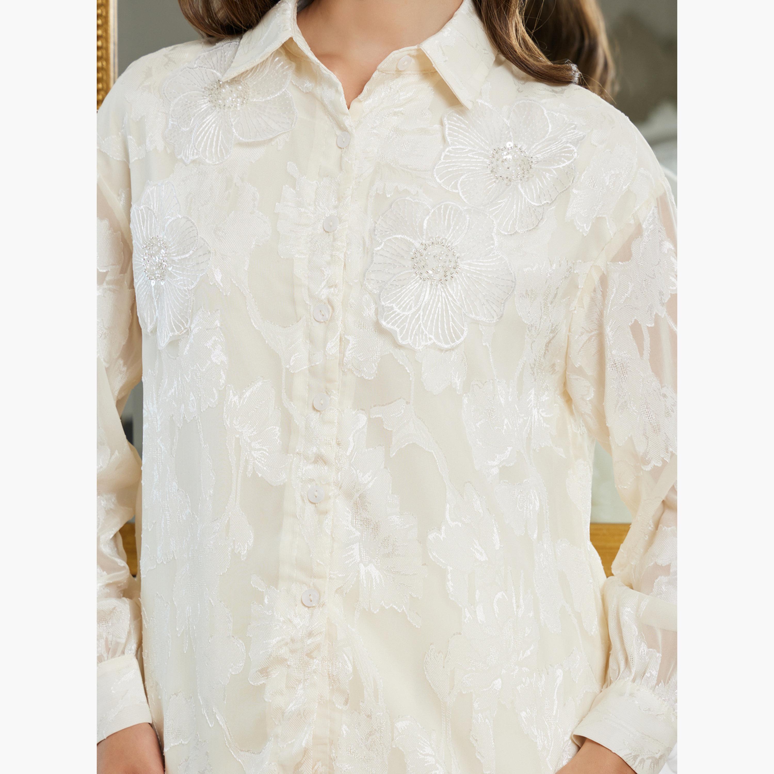 Styli Women Off White Floral Jacquard Sheer Shirt-women-clothing-shirtsandblouses-shirts-image-4