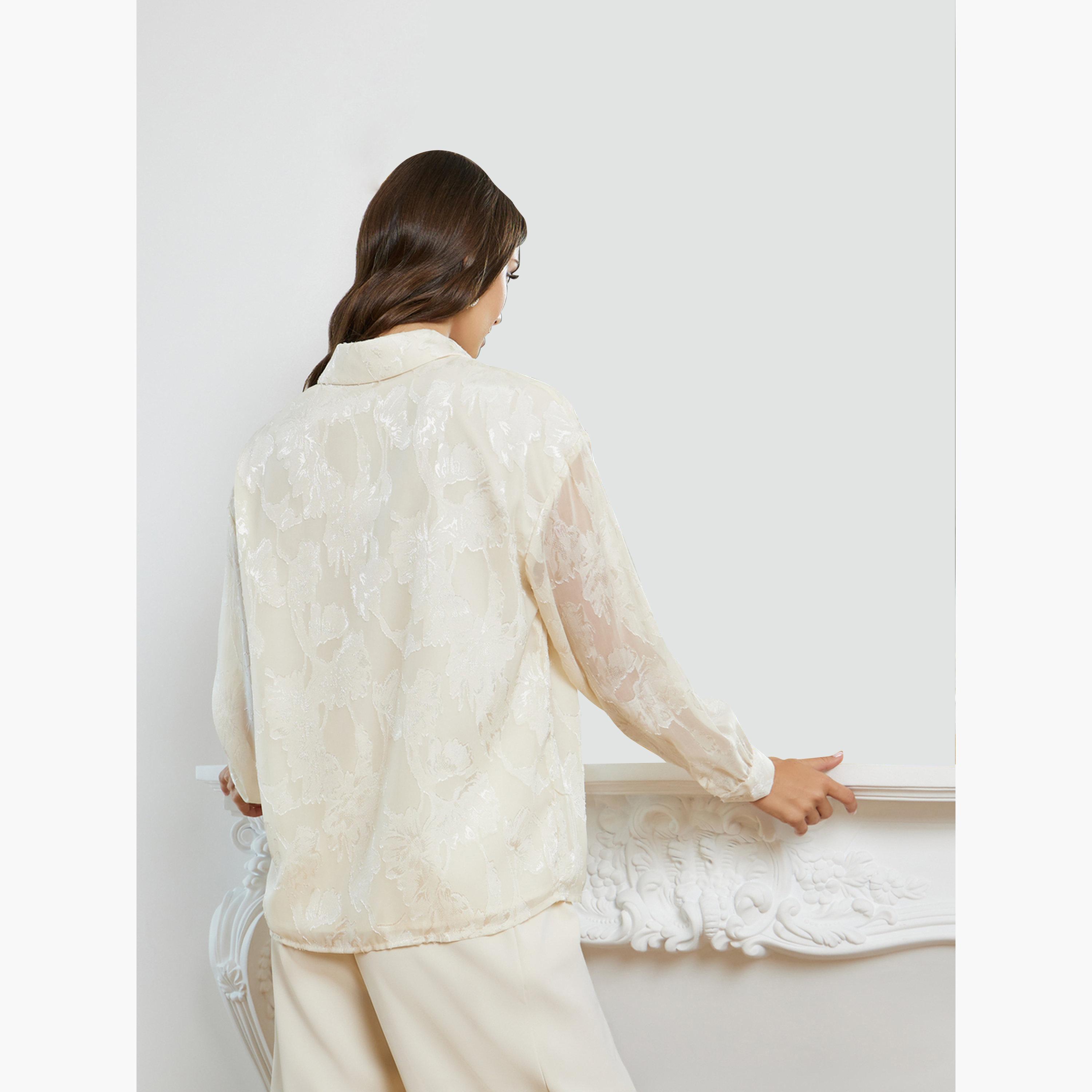 Styli Women Off White Floral Jacquard Sheer Shirt-women-clothing-shirtsandblouses-shirts-image-5