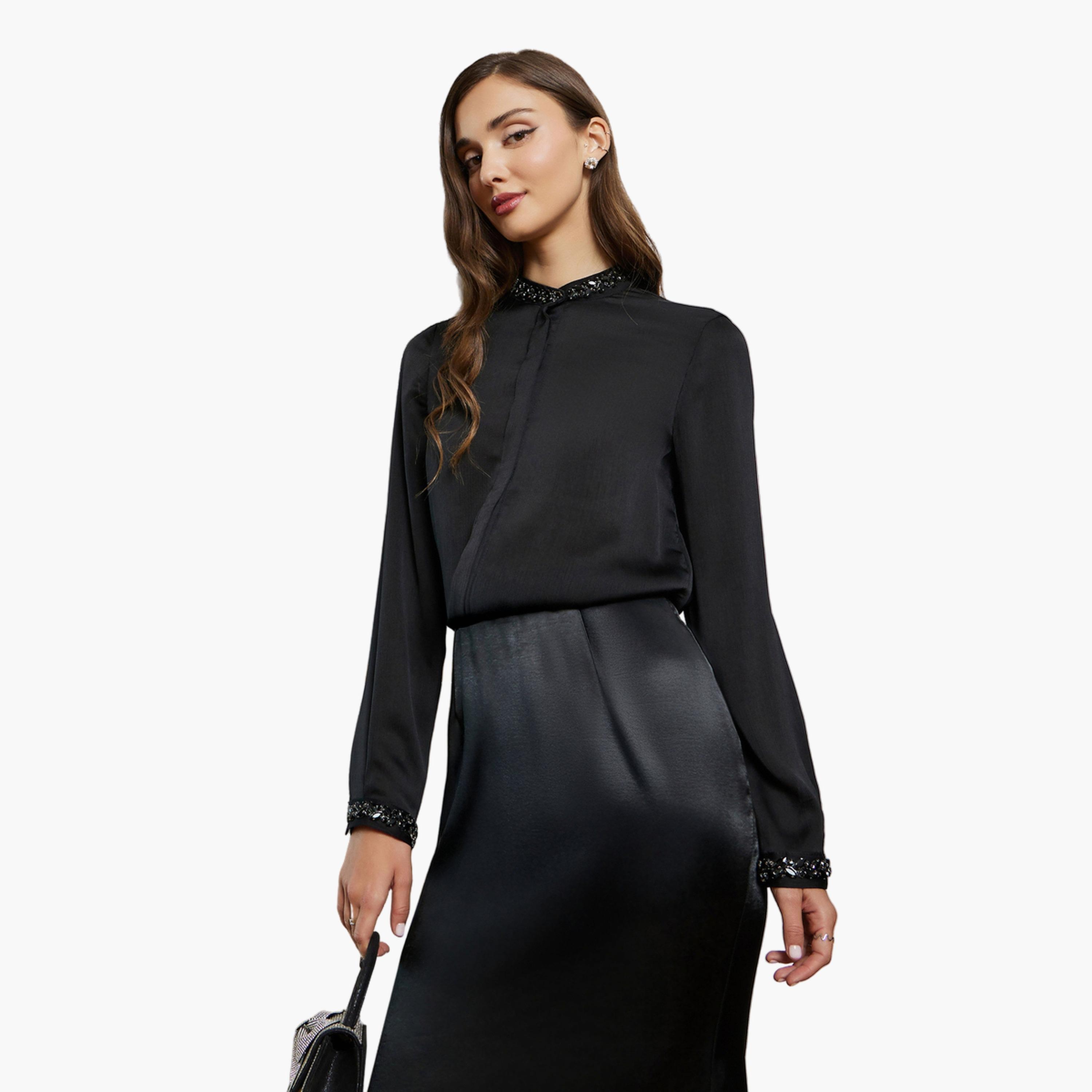 Styli Women Black Embellished Long Sleeve Shirt-women-clothing-shirtsandblouses-blouses-image-1