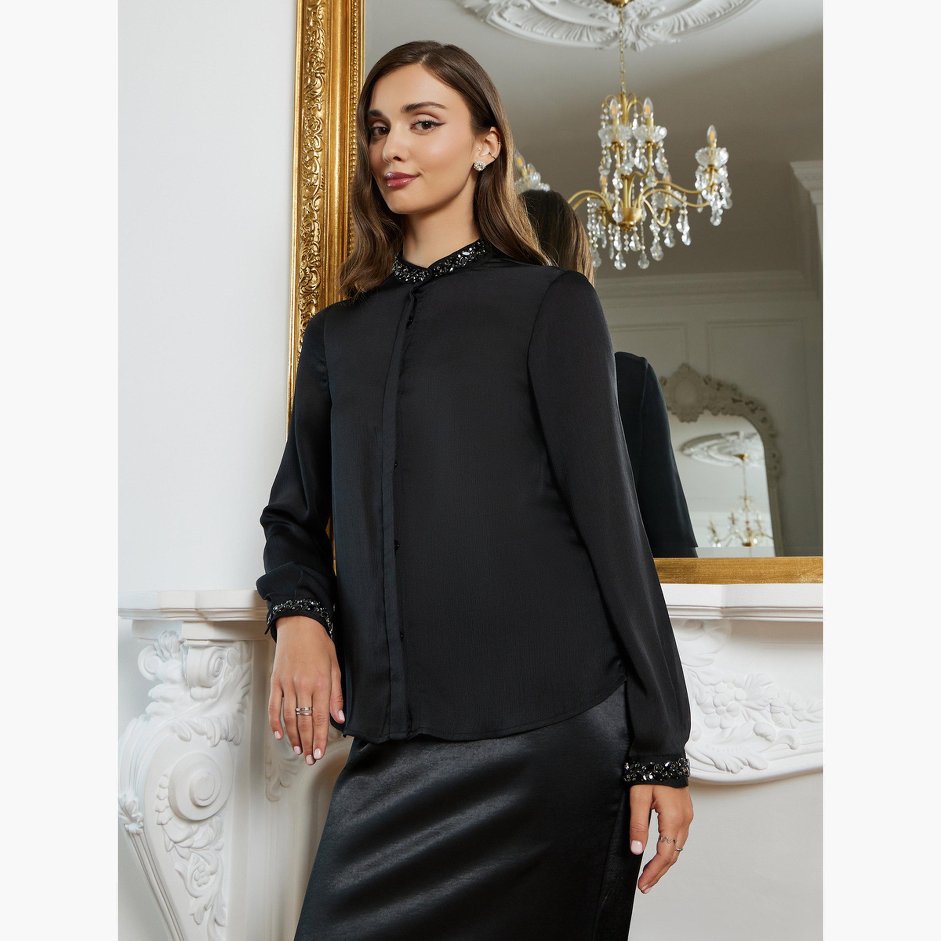Styli Women Black Embellished Long Sleeve Shirt-women-clothing-shirtsandblouses-blouses-image-3