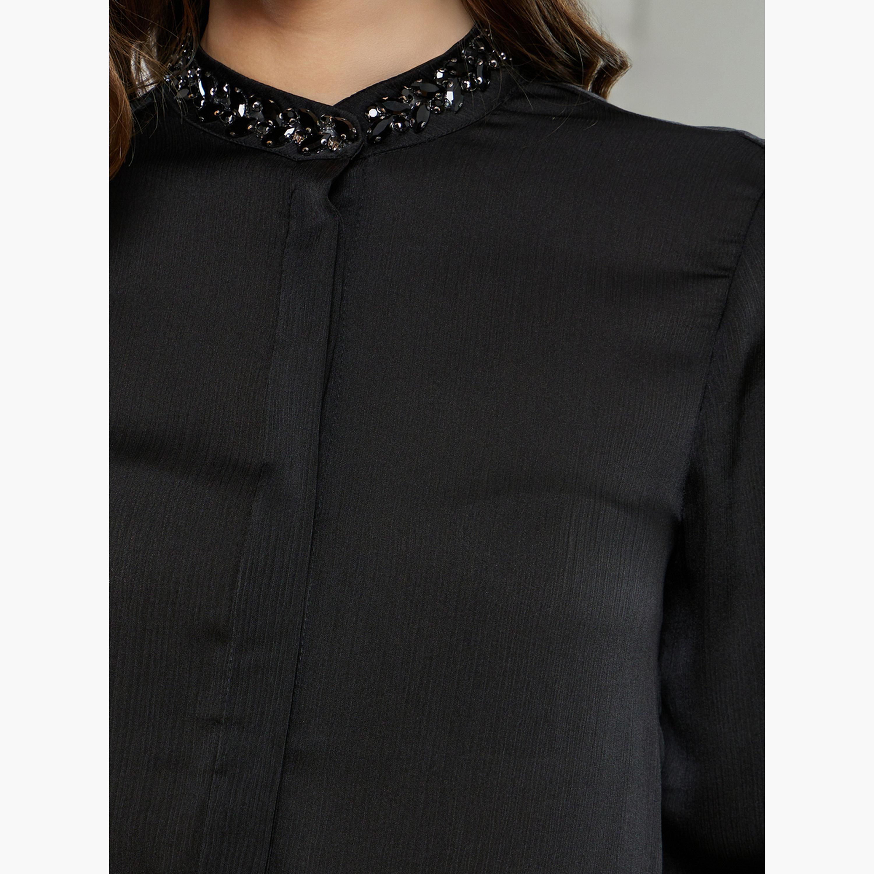 Styli Women Black Embellished Long Sleeve Shirt-women-clothing-shirtsandblouses-blouses-image-4