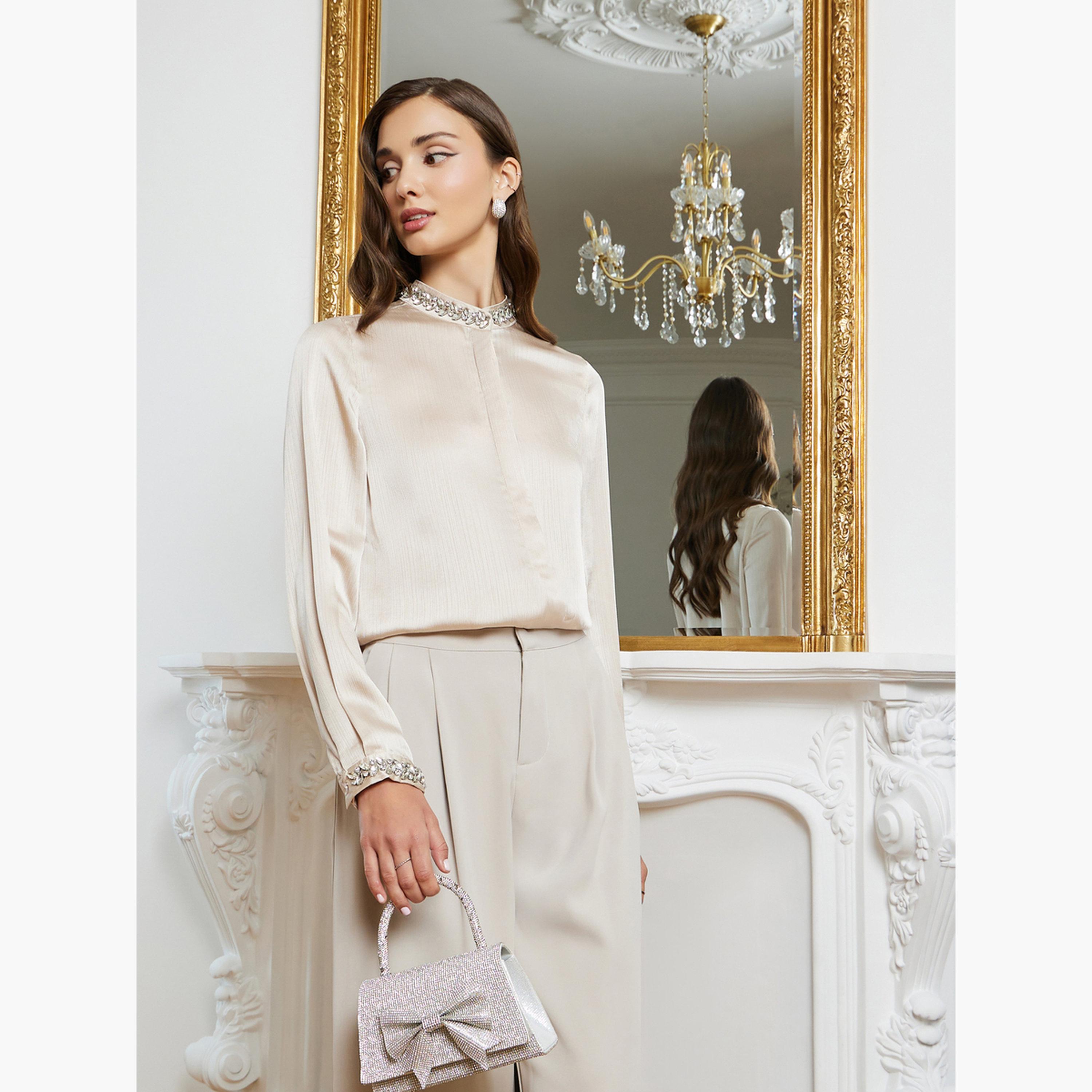قميص بأكمام طويلة وتفاصيل مزينة-women-clothing-shirtsandblouses-blouses-image-3