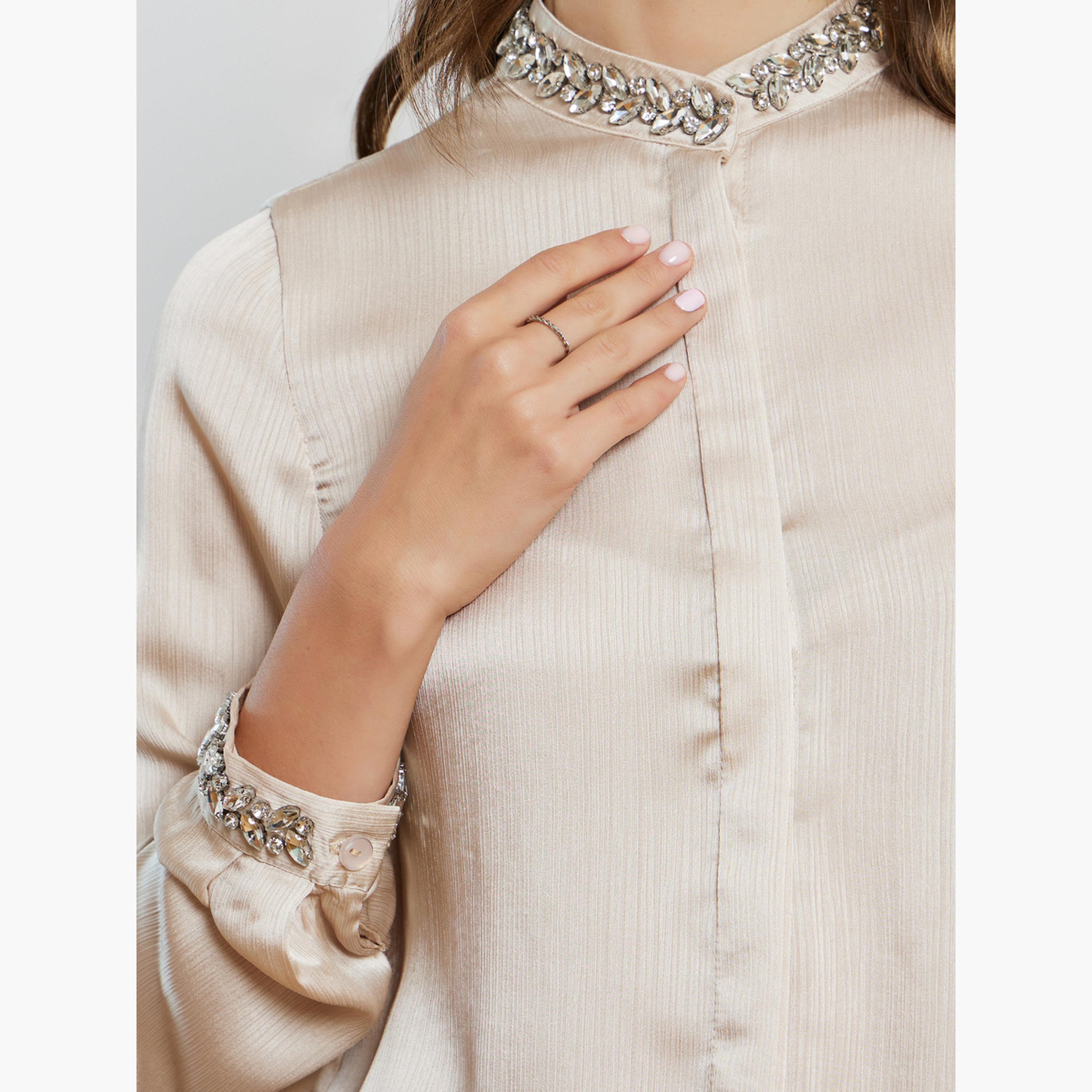 Styli Women Beige Embellished Long Sleeve Shirt-women-clothing-shirtsandblouses-blouses-image-4