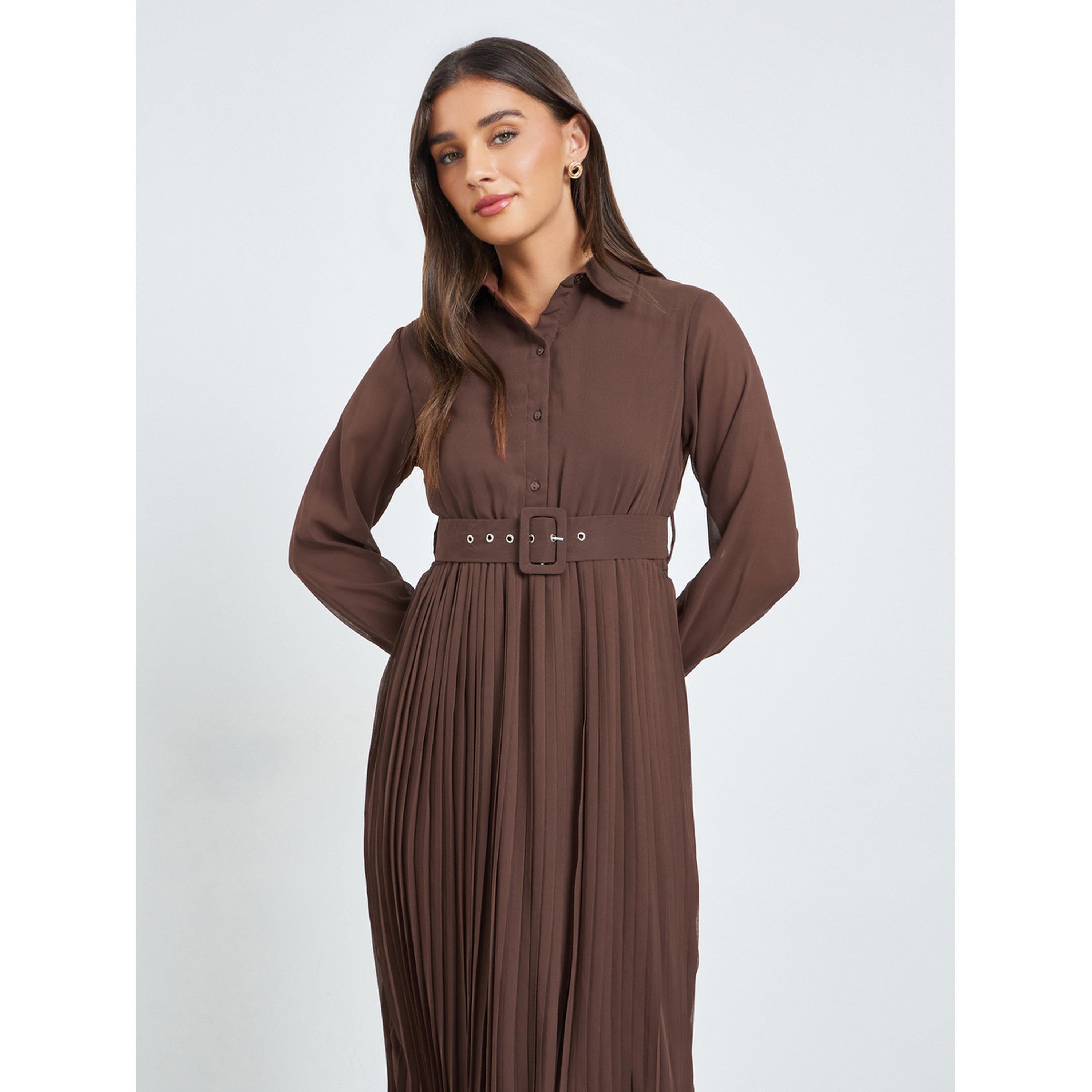 فستان طويل بكسرات مع حزام-women-clothing-dresses-image-2