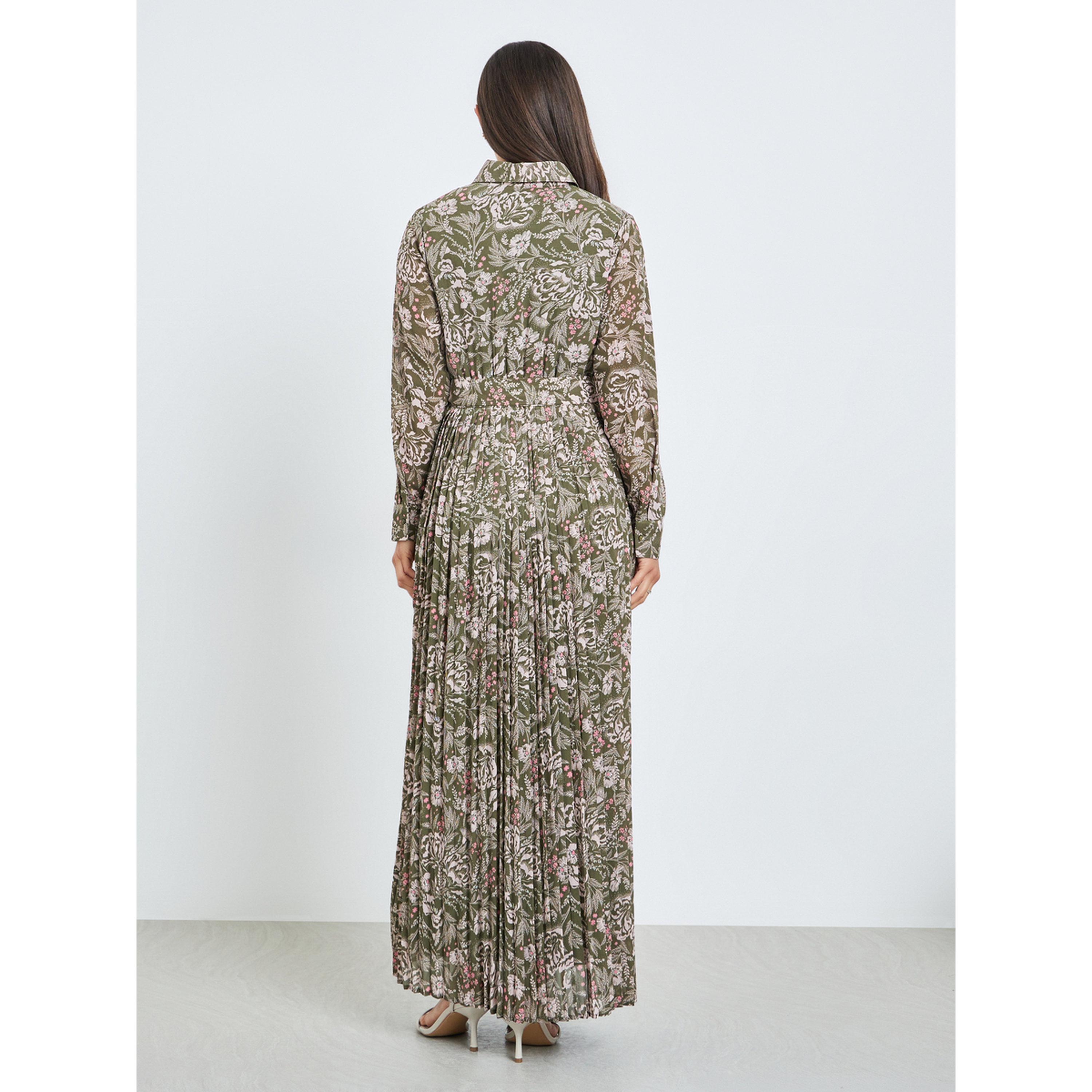 Styli Green Pleated Maxi Dress with Belt-women-clothing-dresses-image-4