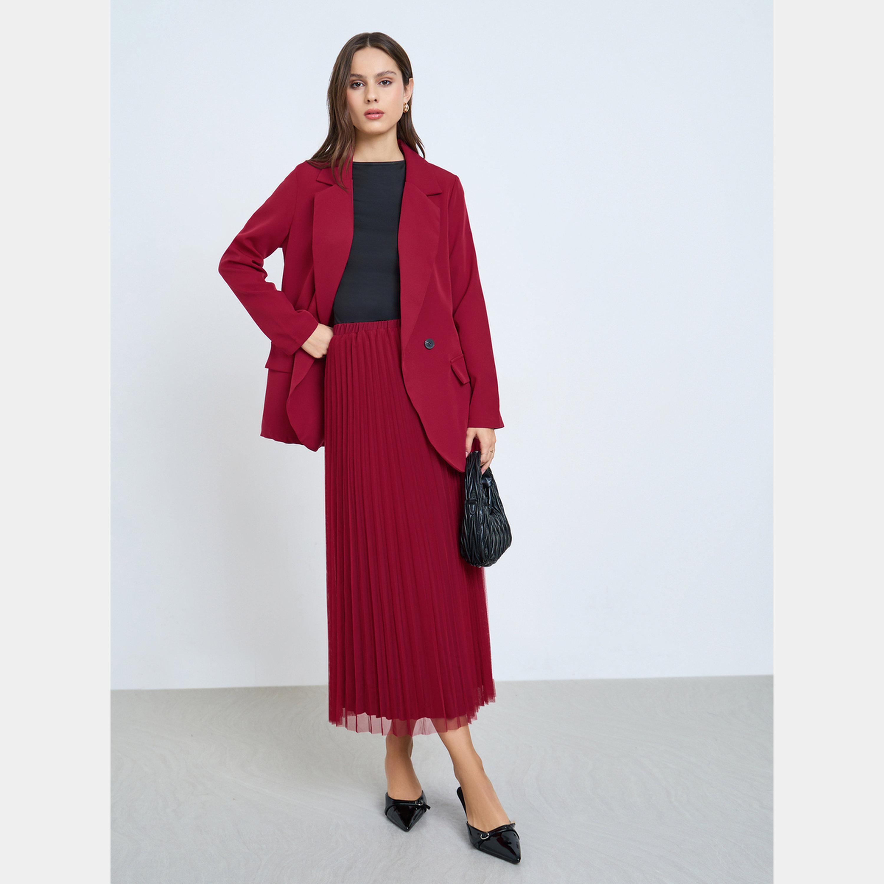تيك تو - سترة حمراء مع تنورة مطوية-women-clothing-coordsets-image-1