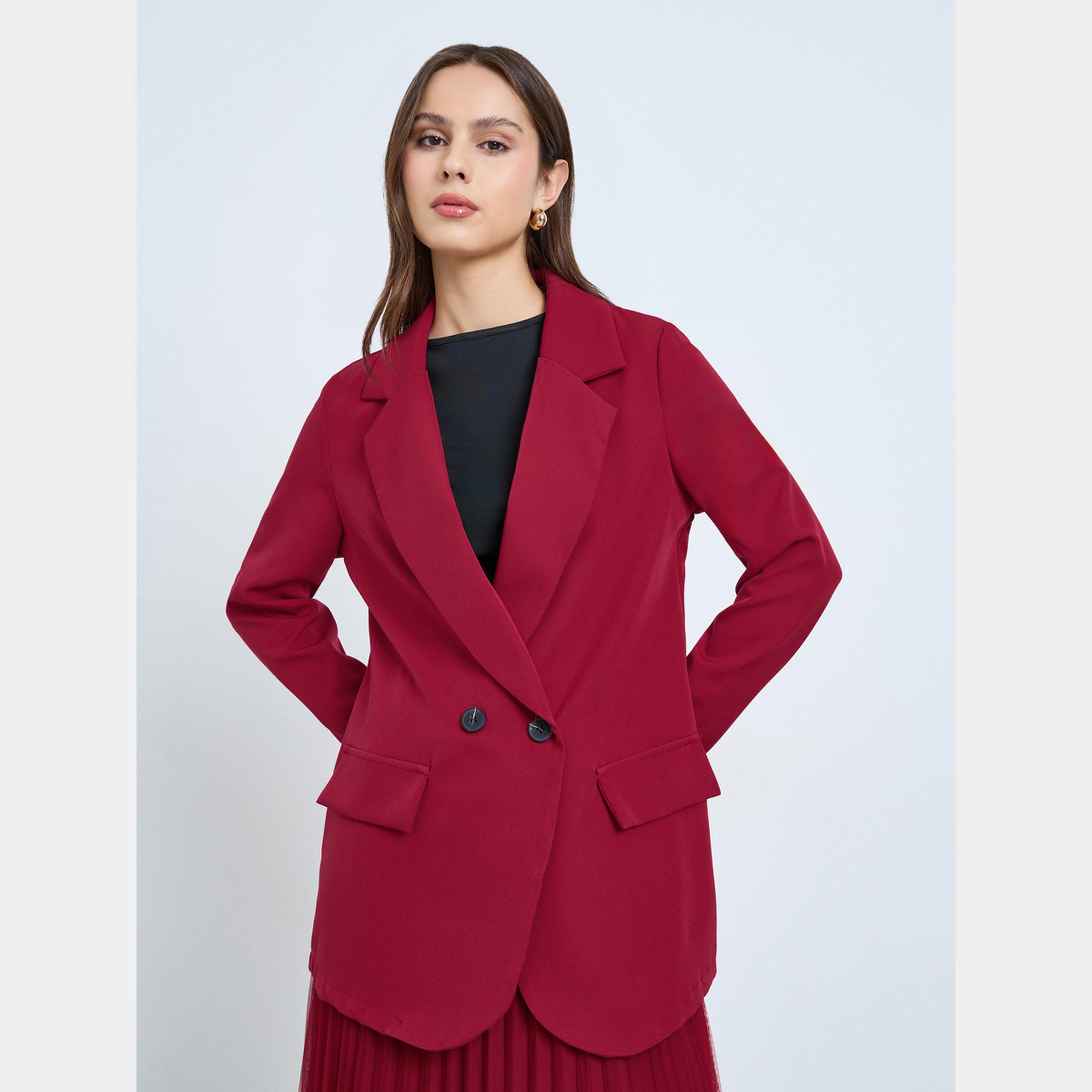 تيك تو - سترة حمراء مع تنورة مطوية-women-clothing-coordsets-image-2