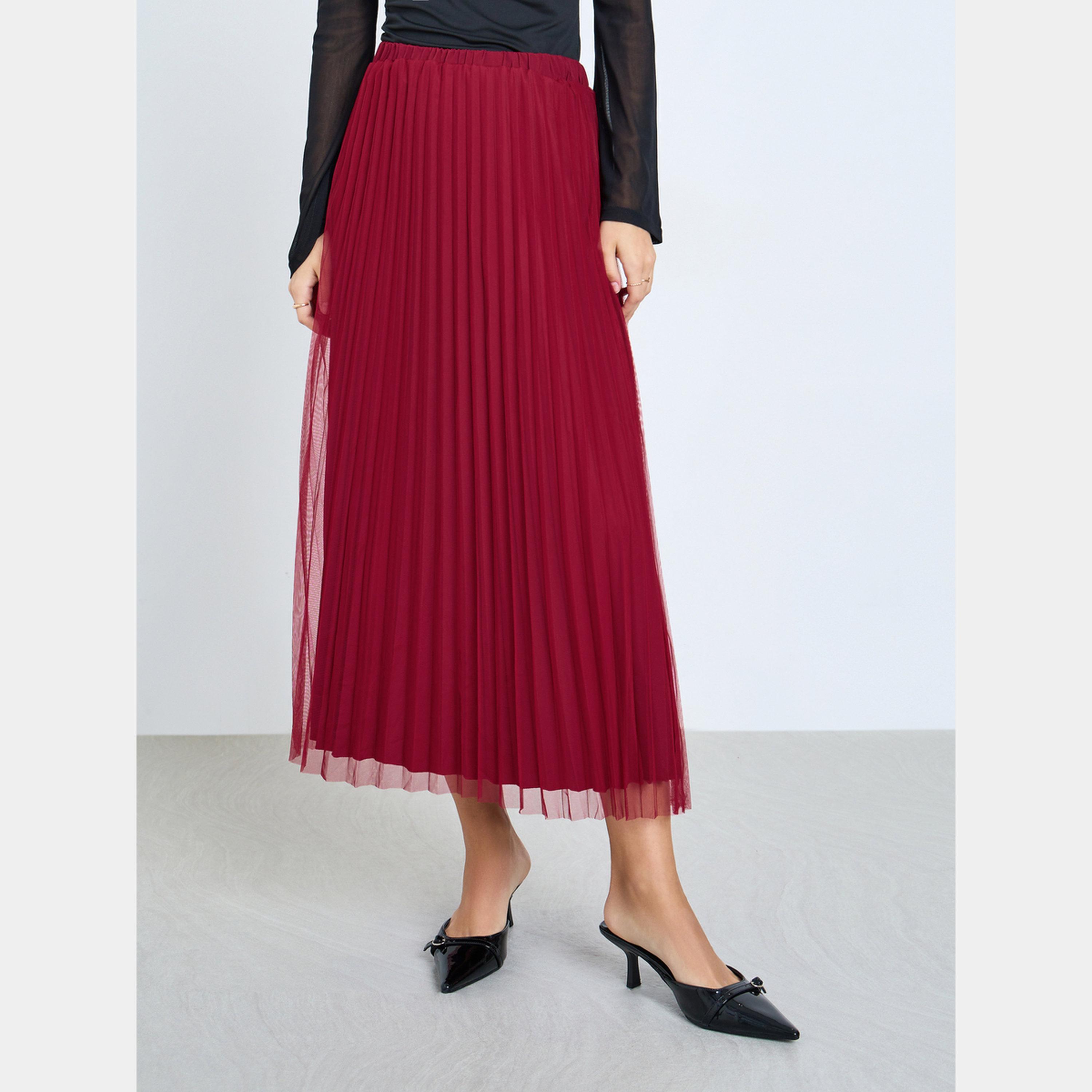 تيك تو - سترة حمراء مع تنورة مطوية-women-clothing-coordsets-image-3