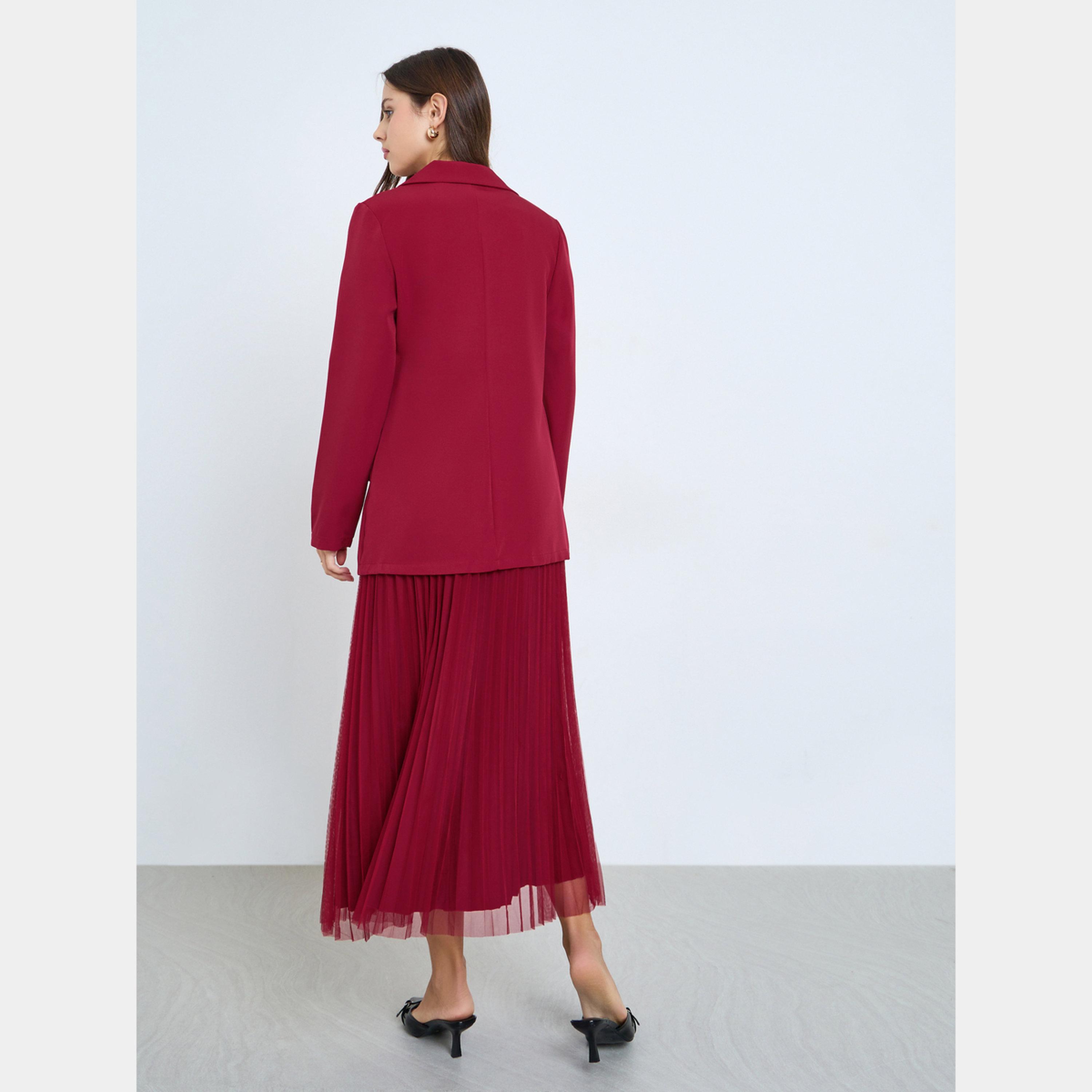 Take Two Red Lapel Blazer and Pleated Skirt Co-Ords-women-clothing-coordsets-image-5