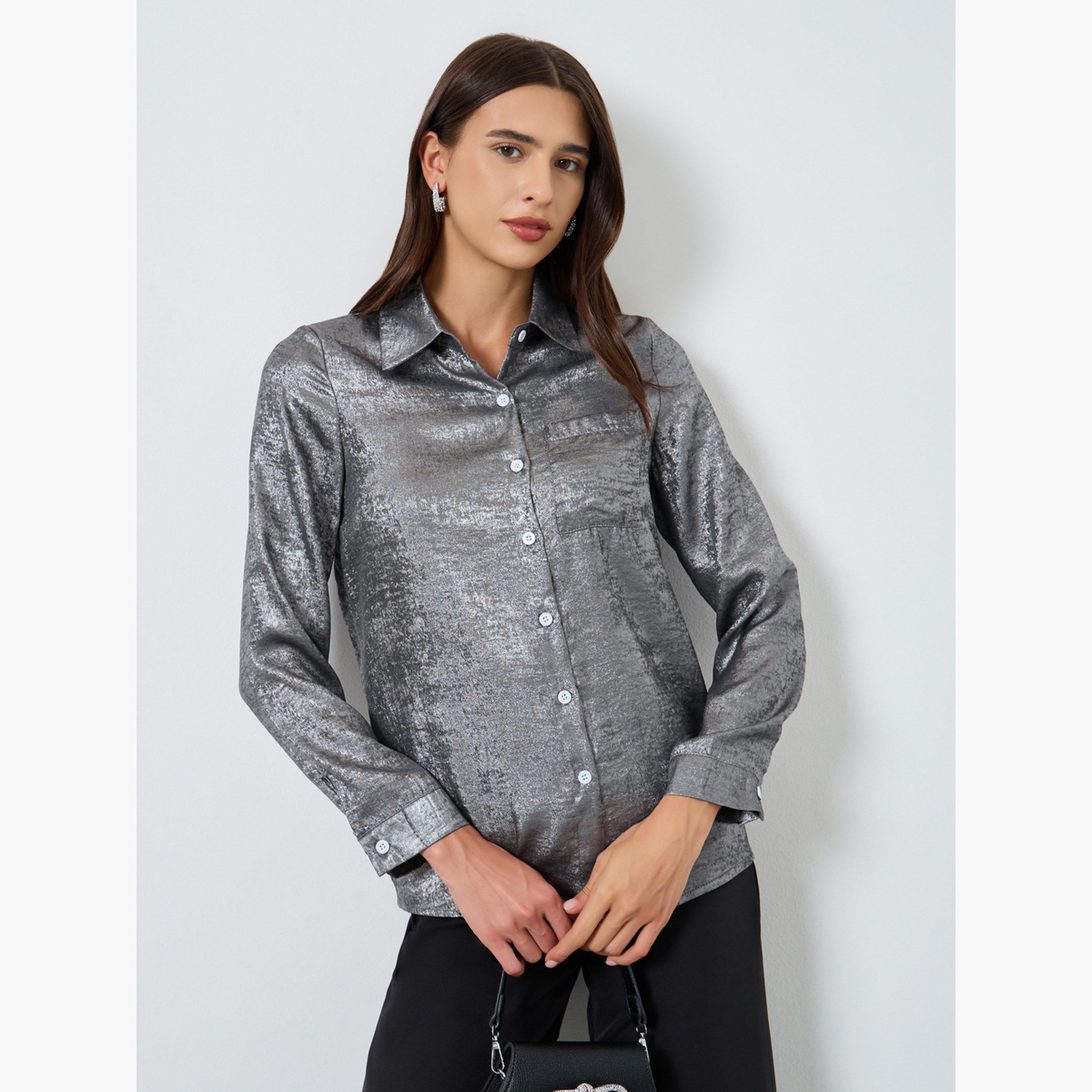 تيك تو - قميص سادة بأكمام طويلة-women-clothing-shirtsandblouses-shirts-image-1