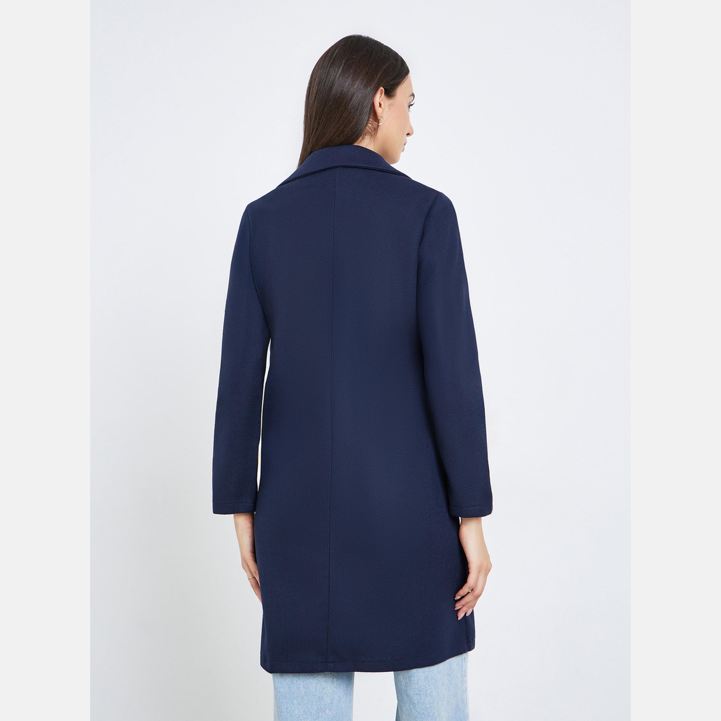 تيك تو - معطف نسائي أزرق داكن بأكمام طويلة وياقة مطوية وأزرار متوسطة الطول-women-winterwear-coatsandjackets-coats-image-5