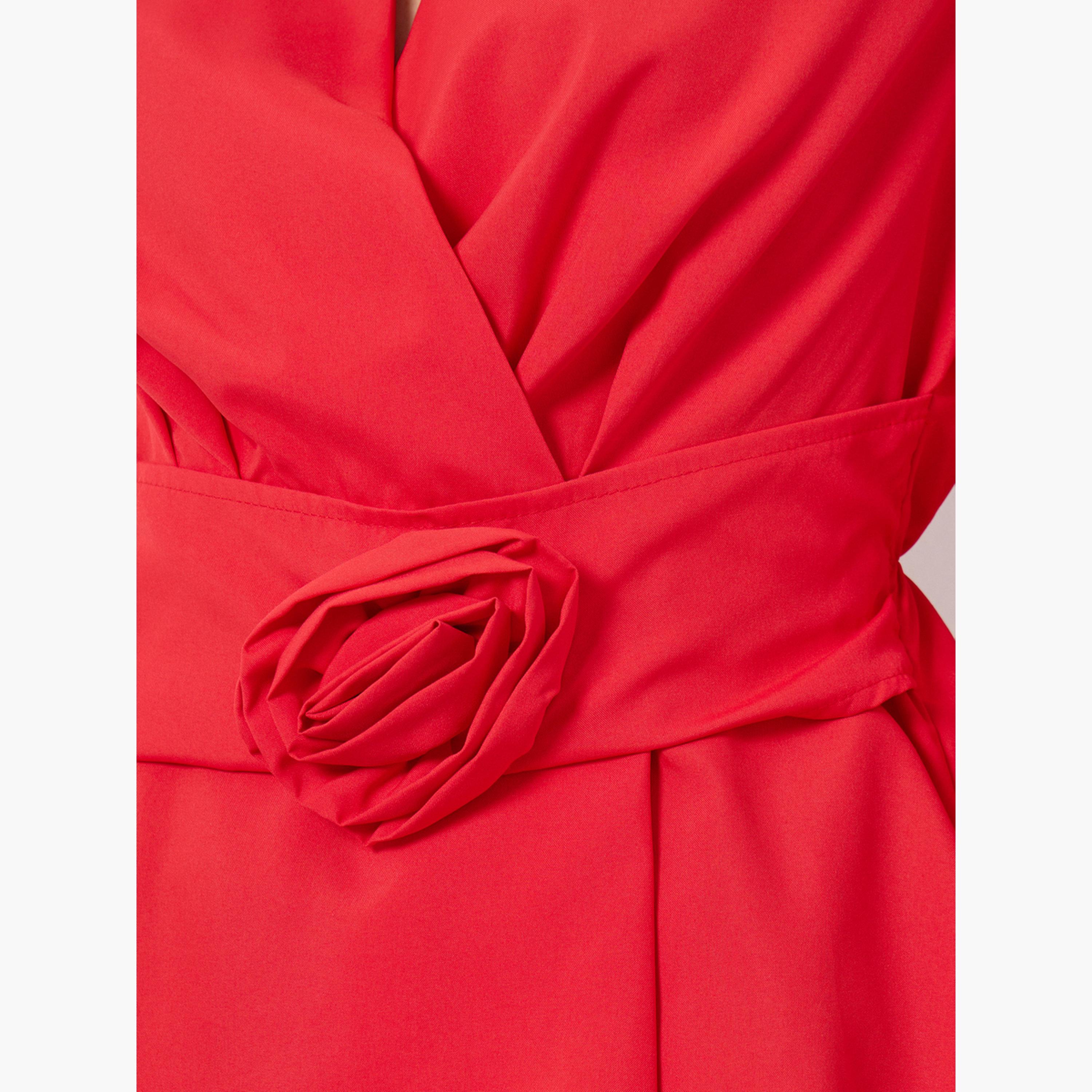 Take Two Solid Belted Flower Detail Balloon Sleeve Top-women-clothing-shirtsandblouses-blouses-image-5