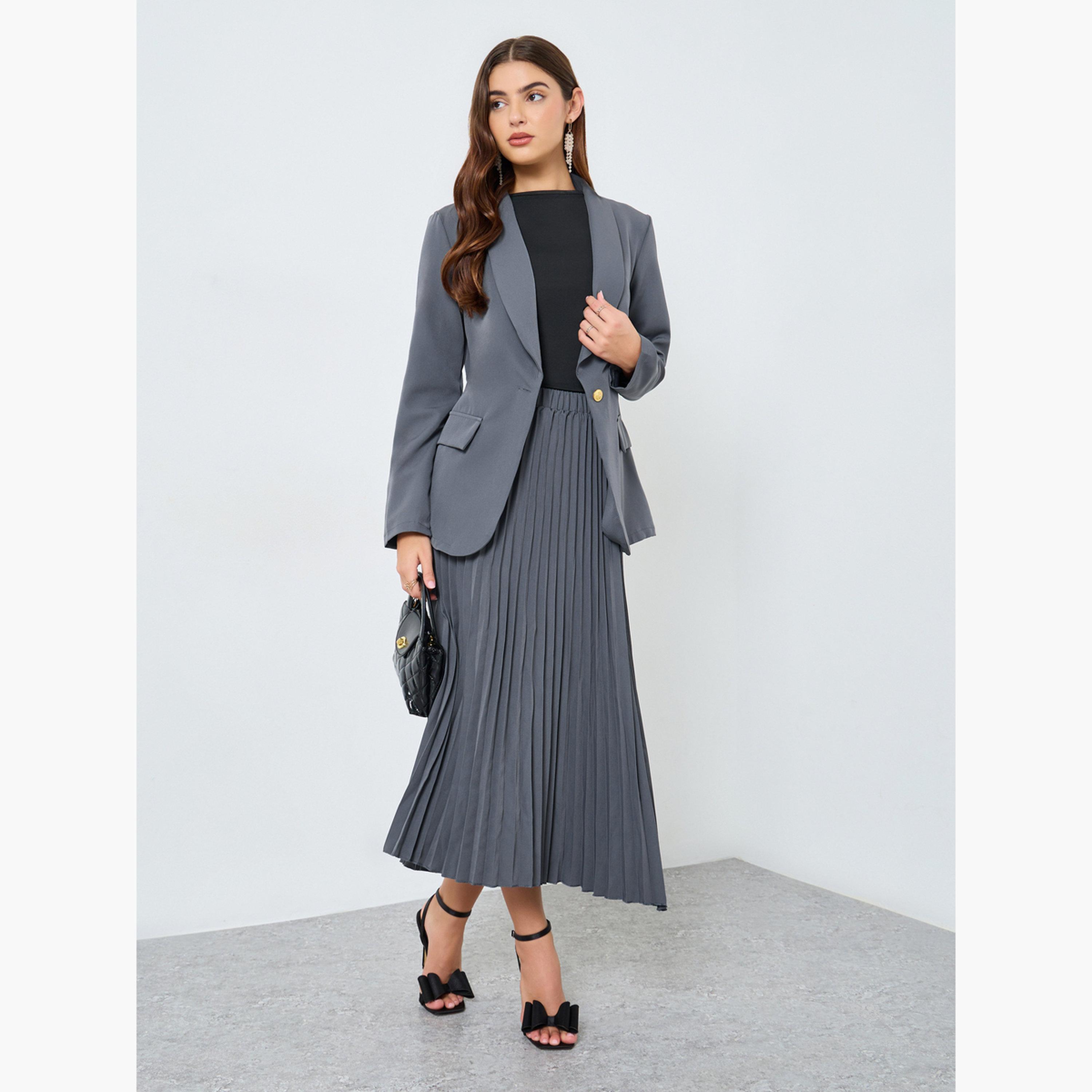Take Two Grey Blazer and Pleated Skirt Co-ords-women-clothing-coordsets-image-1