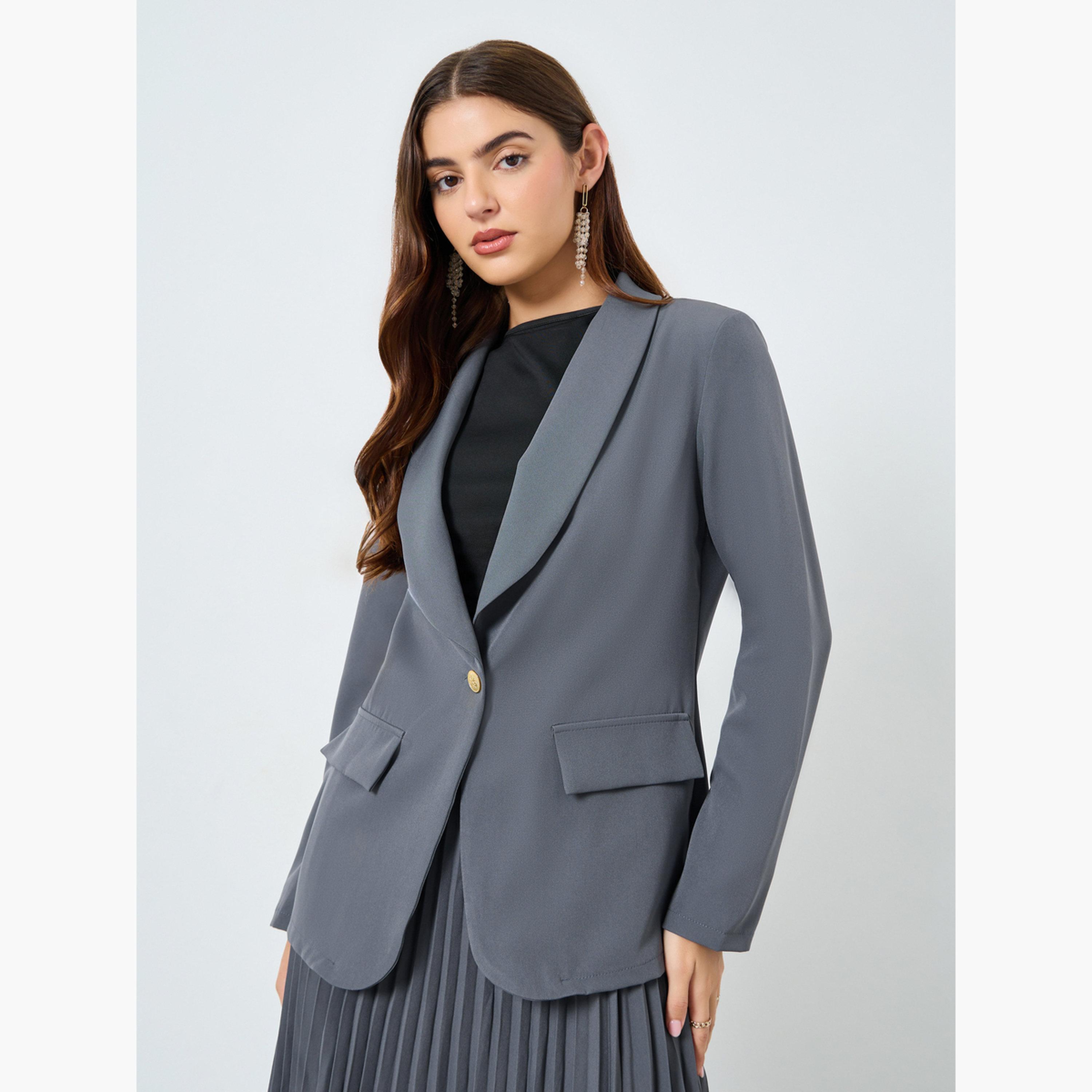 تيك تو - سترة رمادية وتنورة مطوية-women-clothing-coordsets-image-2