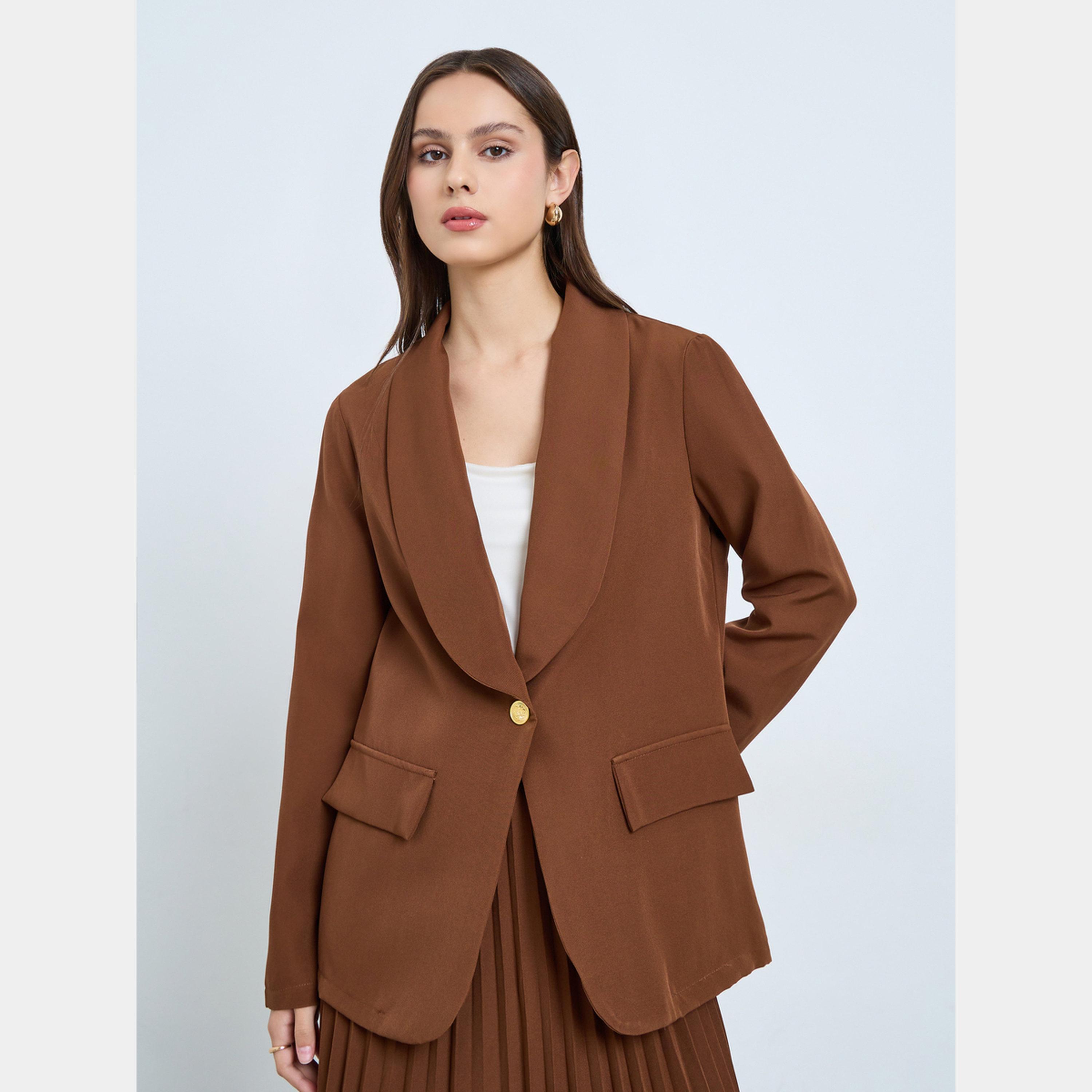 تيك تو - سترة بنية اللون مع تنورة بطيات-women-clothing-coordsets-image-2