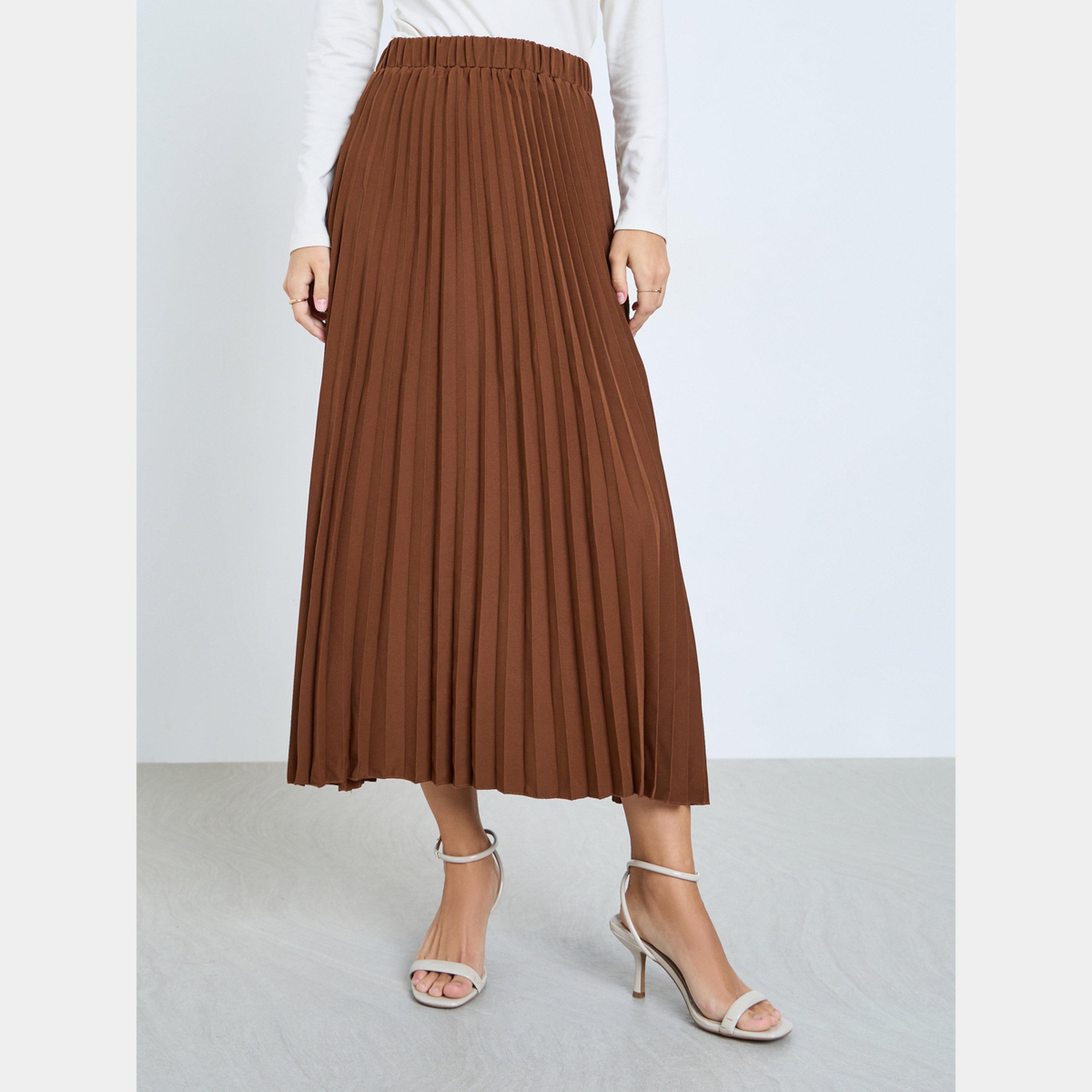 تيك تو - سترة بنية اللون مع تنورة بطيات-women-clothing-coordsets-image-3