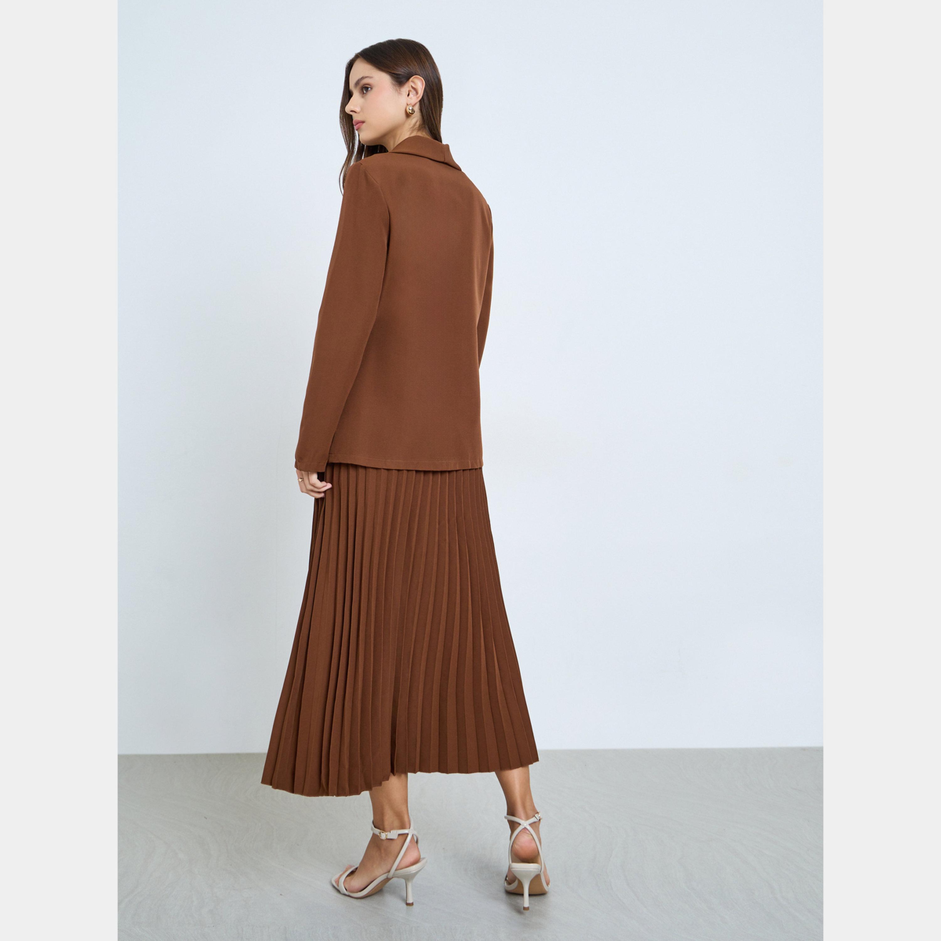 Take Two Brown Lapel Blazer and Pleated Skirt Co-ords-women-clothing-coordsets-image-5