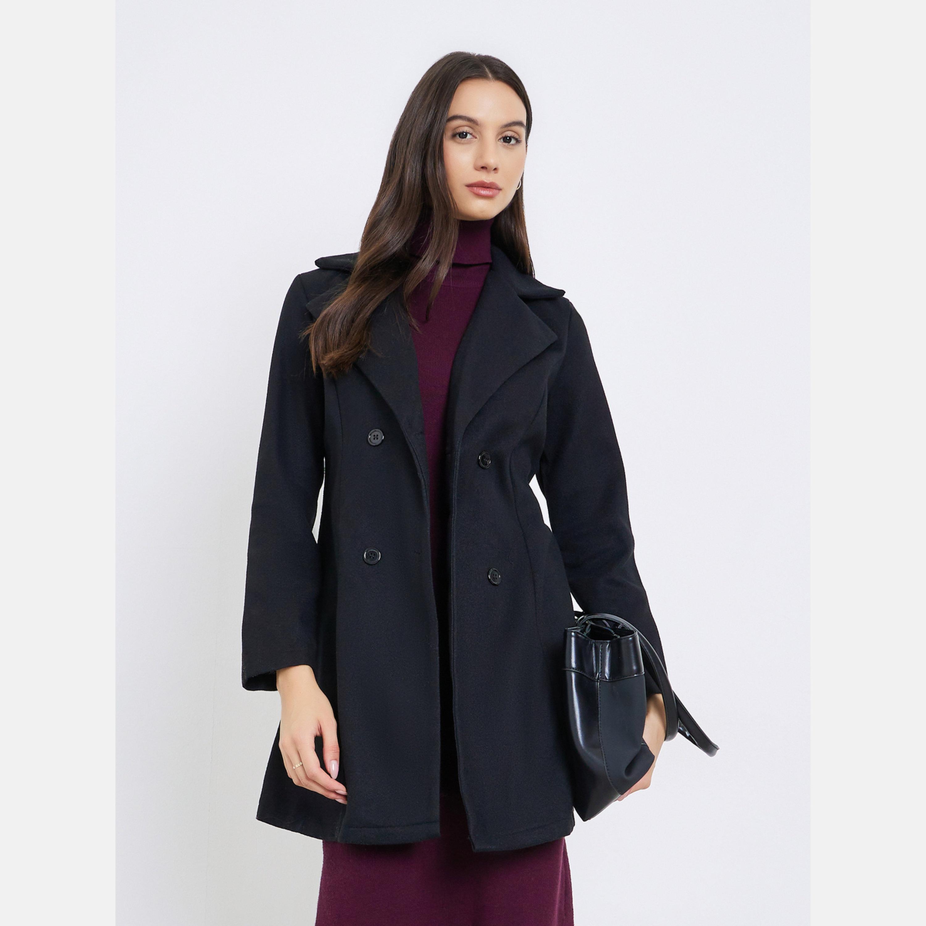 Take Two Black Solid Notch Lapel Long Sleeves Women's Buttoned Coat-women-clothing-coatsandjackets-coats-image-1