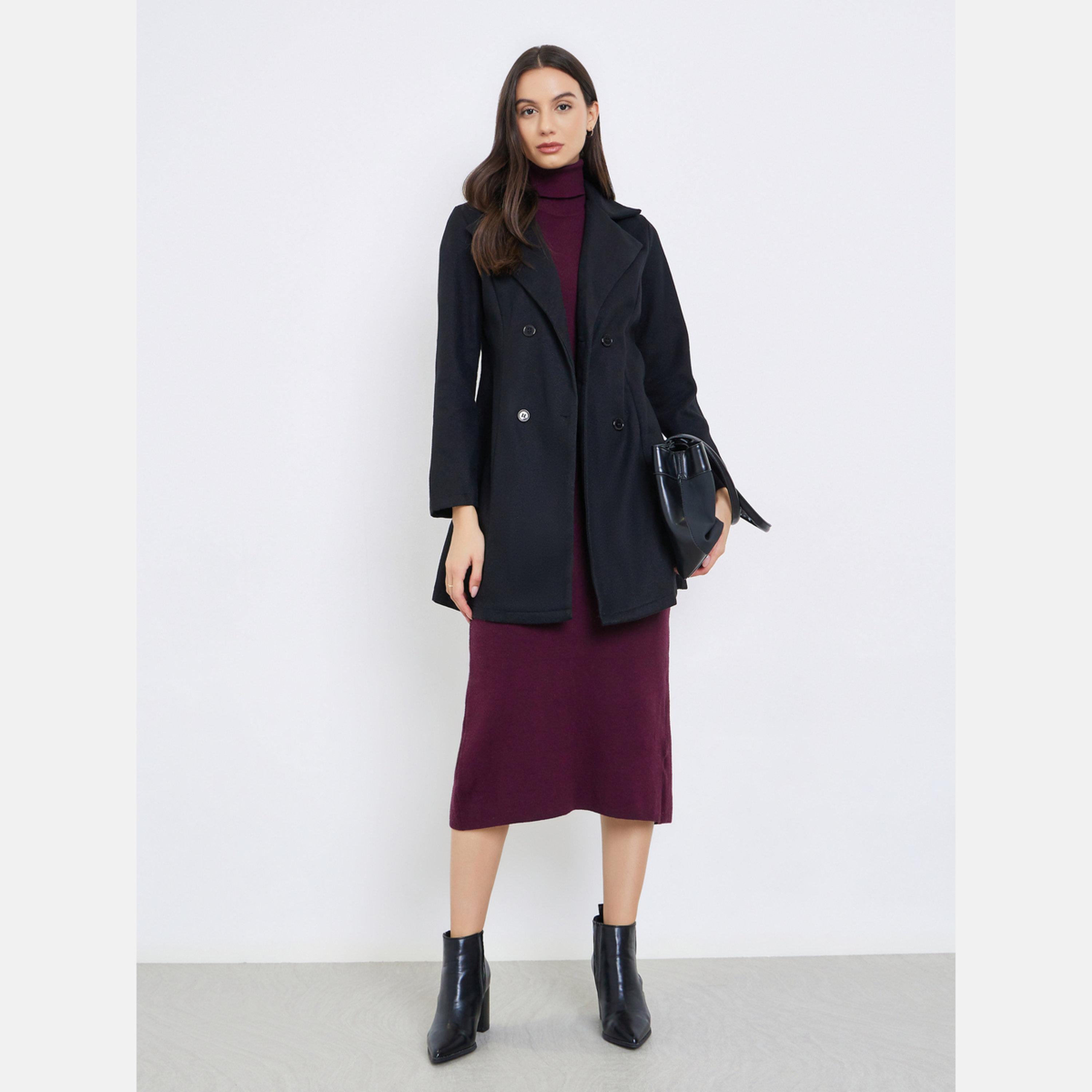 Take Two Black Solid Notch Lapel Long Sleeves Women's Buttoned Coat-women-clothing-coatsandjackets-coats-image-2