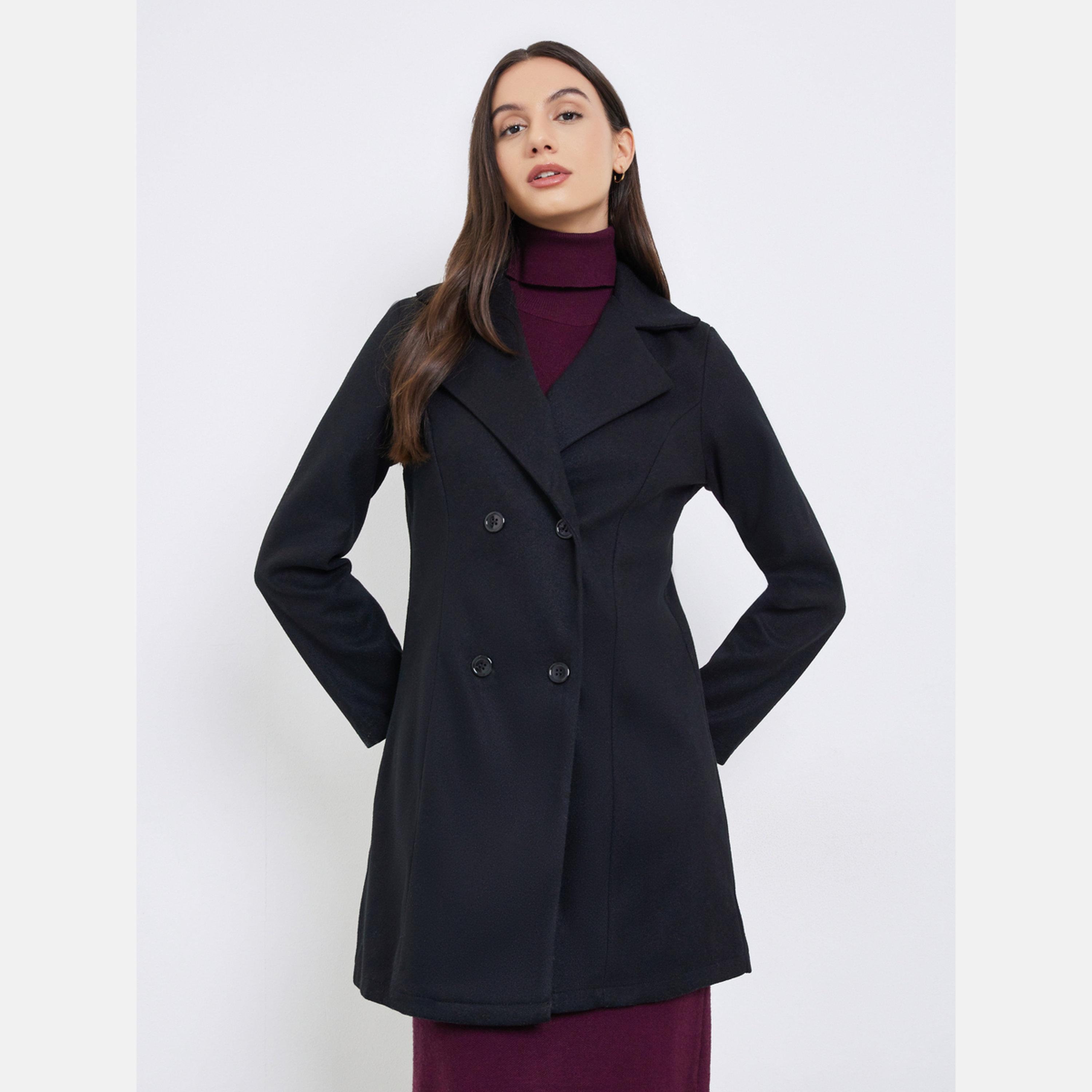 Take Two Black Solid Notch Lapel Long Sleeves Women's Buttoned Coat-women-clothing-coatsandjackets-coats-image-3