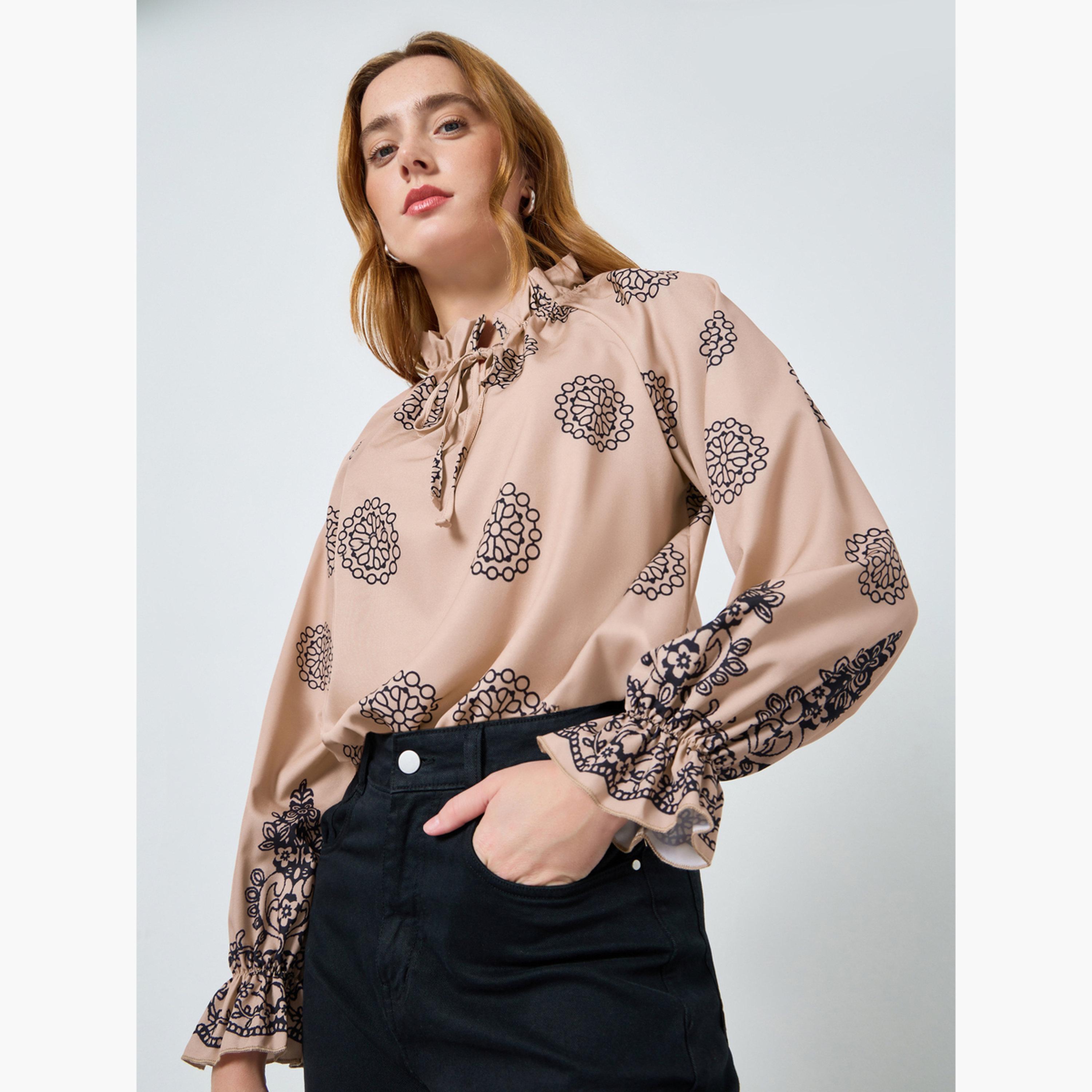 Take Two Women Graphic Printed Tie-Up Neck Top-women-clothing-shirtsandblouses-blouses-image-3