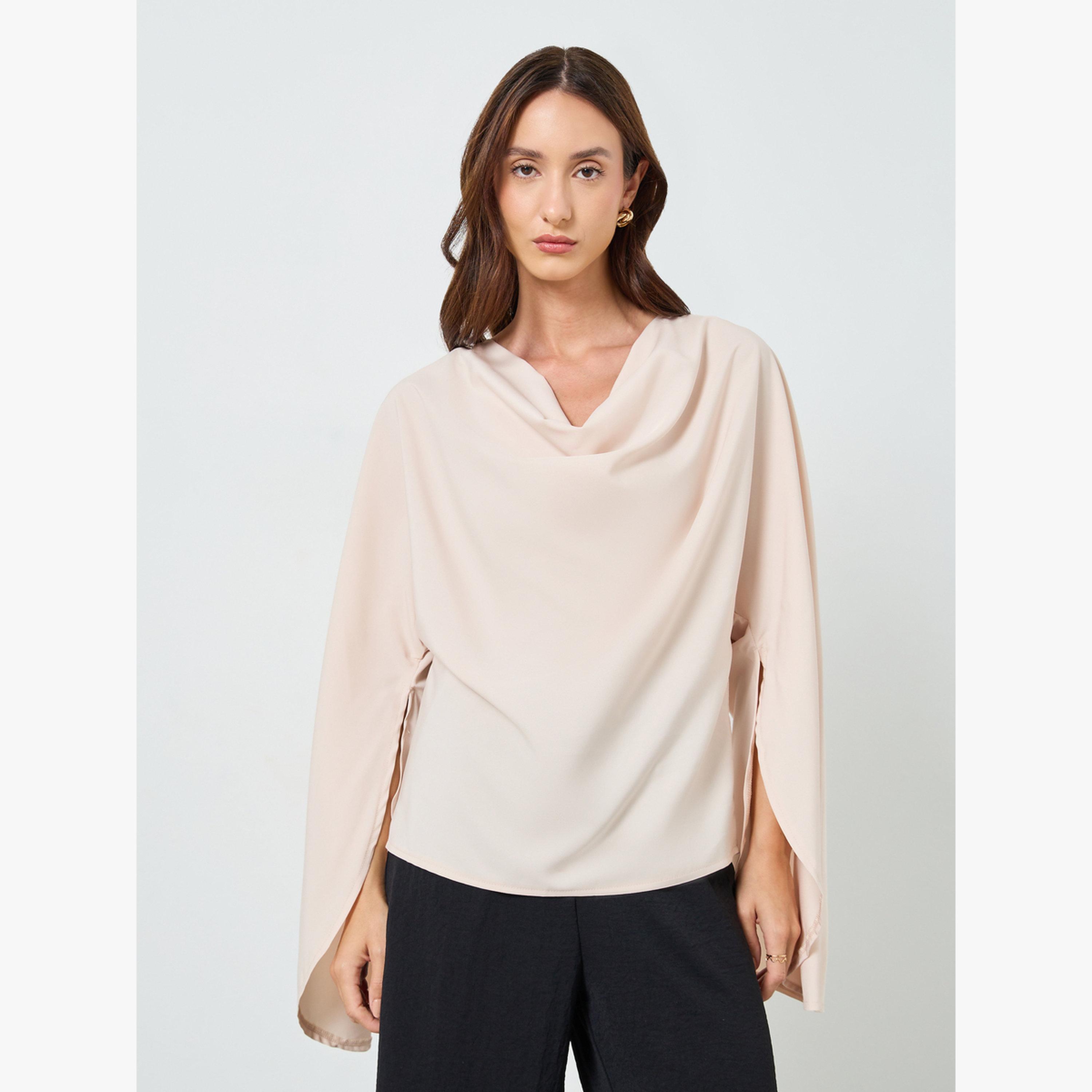 بلوزة ساتان بياقة منسدلة وأكمام مشقوقة-women-clothing-shirtsandblouses-blouses-image-4