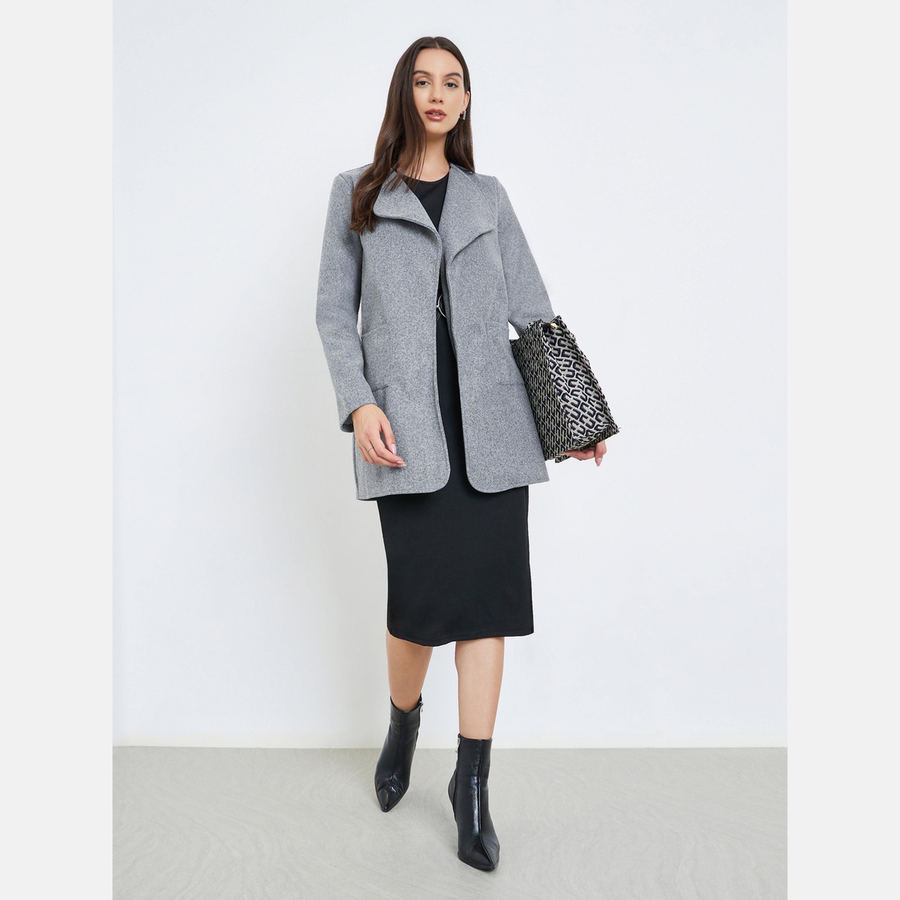 Take Two Grey Shawl Collar Long Sleeves Women's Midi Edge-to-Edge Open Front Coat-women-clothing-coatsandjackets-coats-image-2