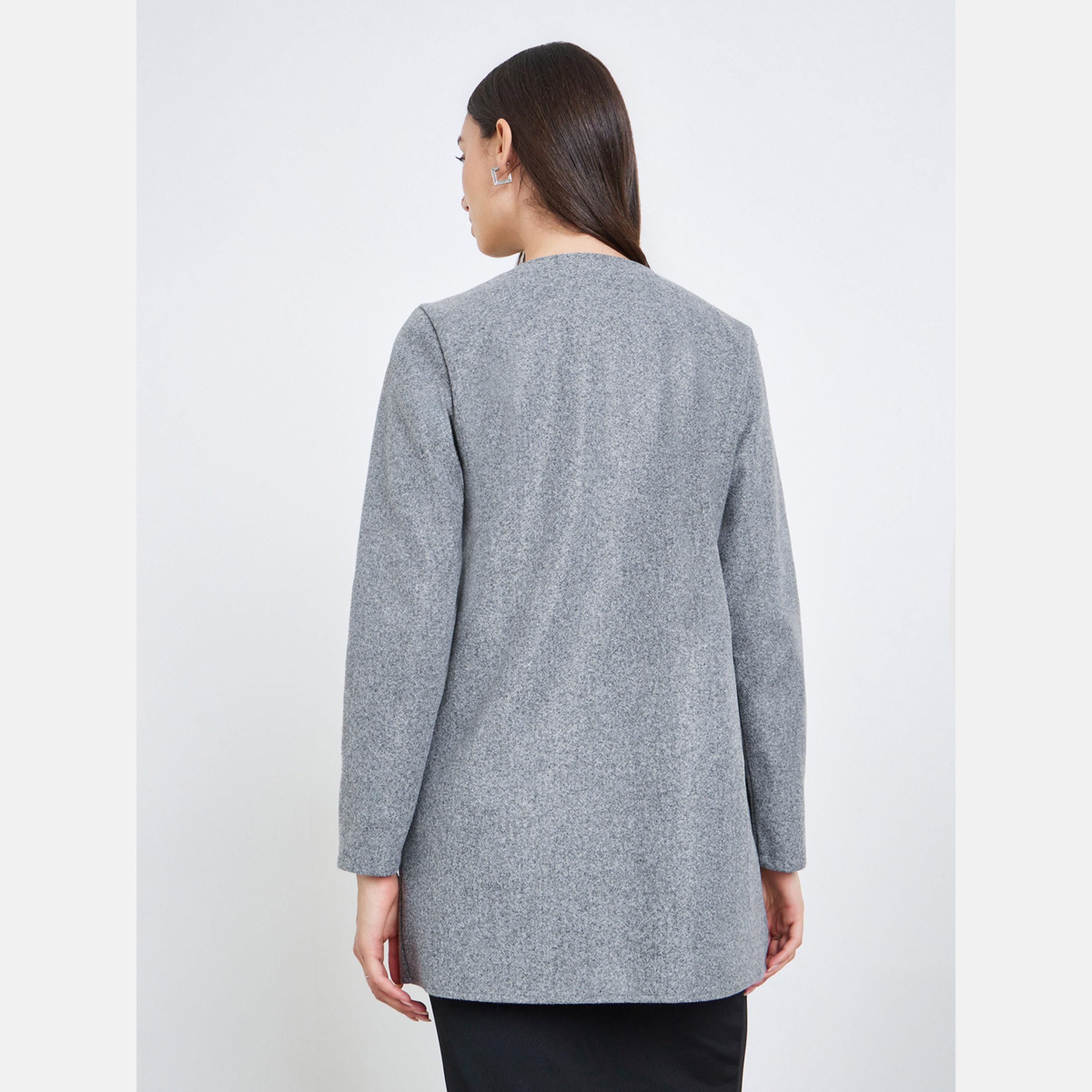 Take Two Grey Shawl Collar Long Sleeves Women's Midi Edge-to-Edge Open Front Coat-women-clothing-coatsandjackets-coats-image-4
