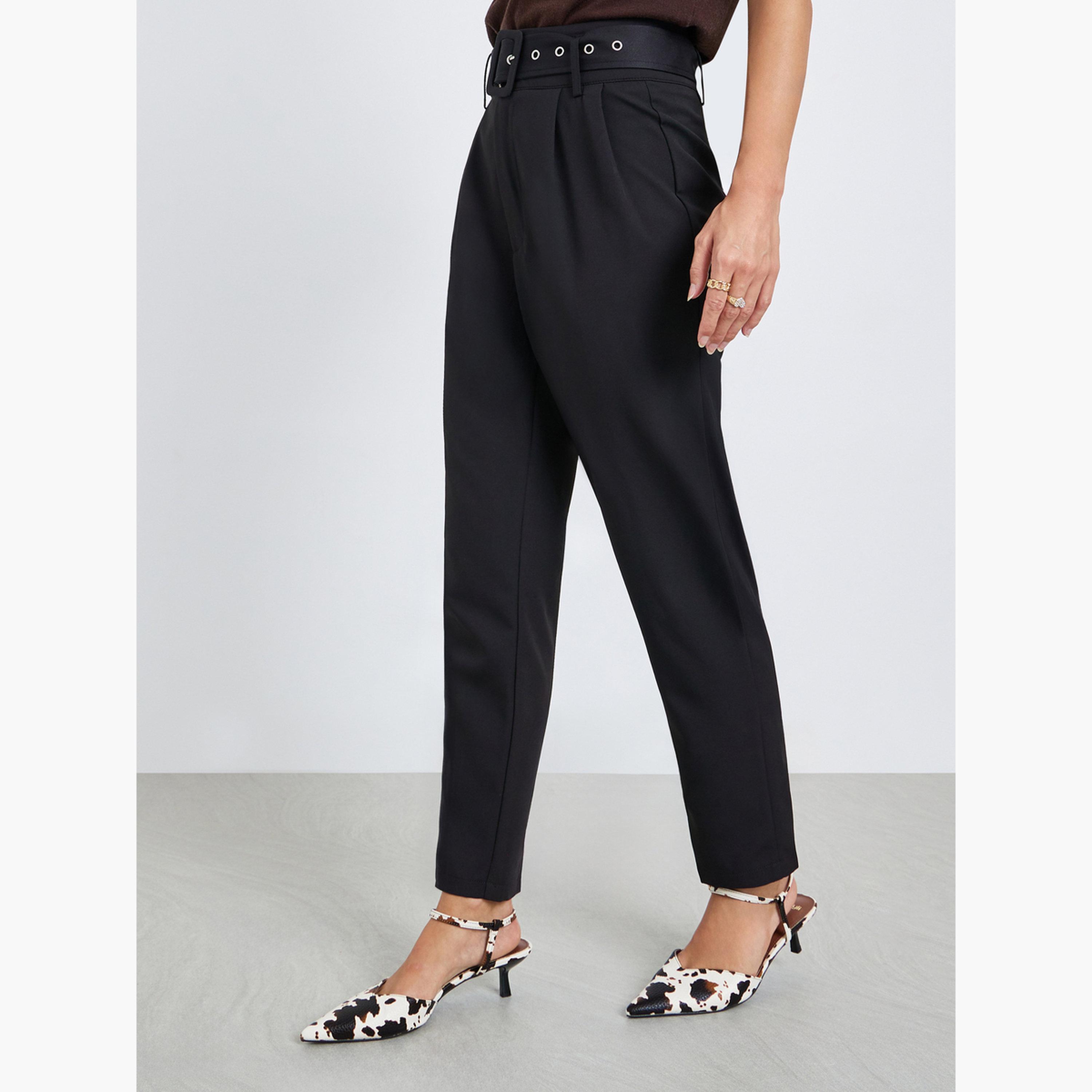 بنطال ضيق من الأسفل بتفاصيل طيات وحزام-women-clothing-bottoms-trousers-image-1