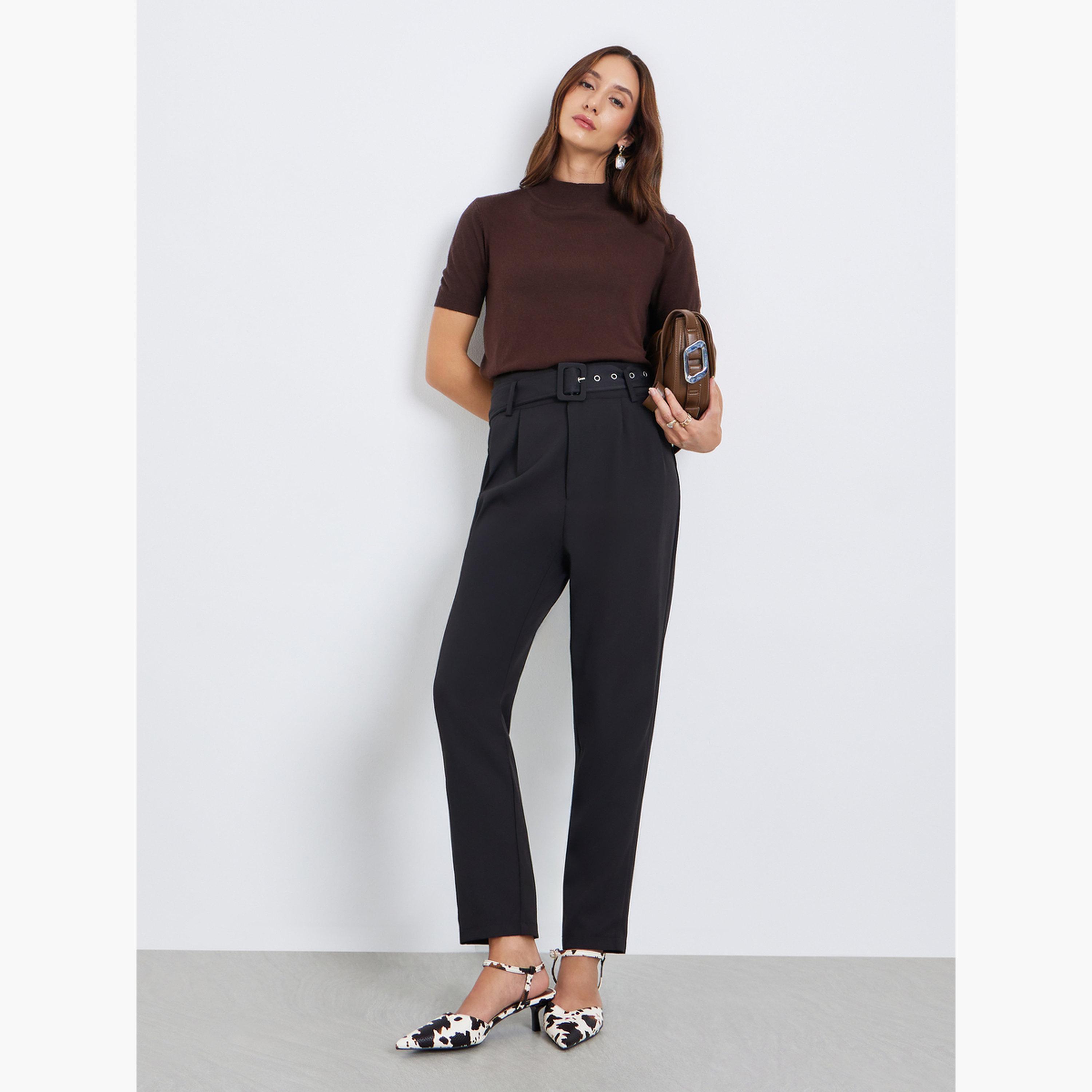 بنطال ضيق من الأسفل بتفاصيل طيات وحزام-women-clothing-bottoms-trousers-image-2