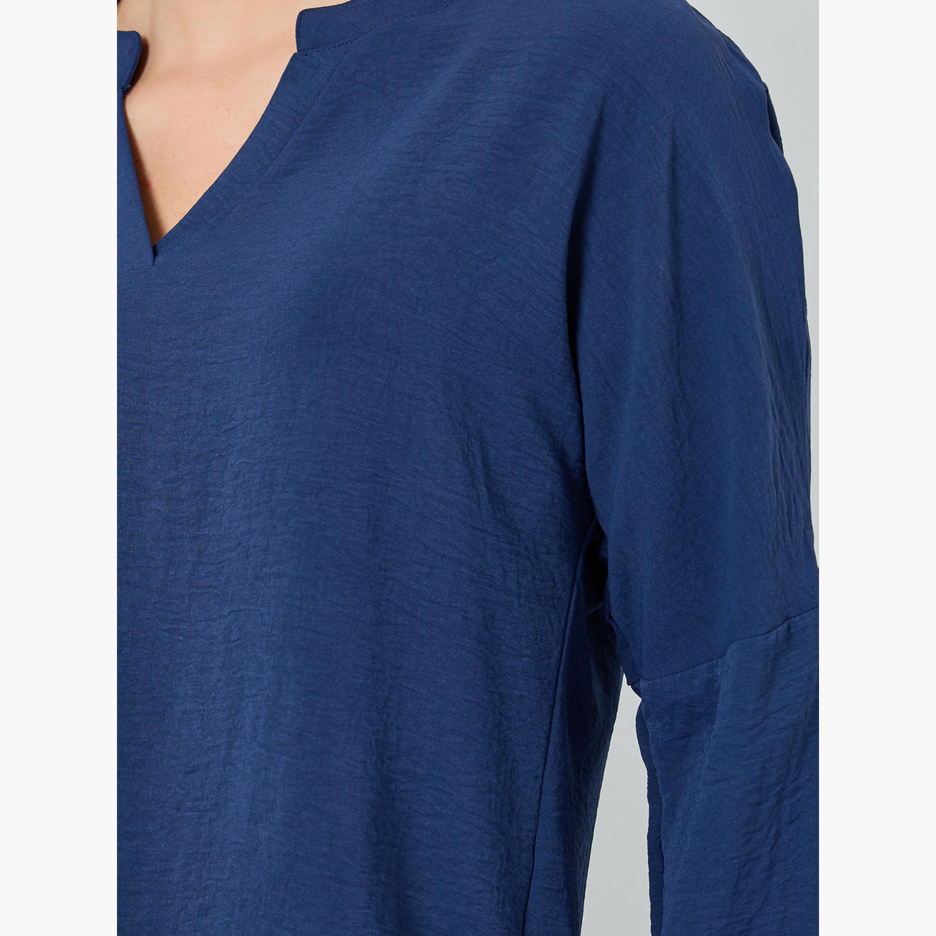 V بلوزة بأكمام طويلة بياقة-women-clothing-shirtsandblouses-blouses-image-4