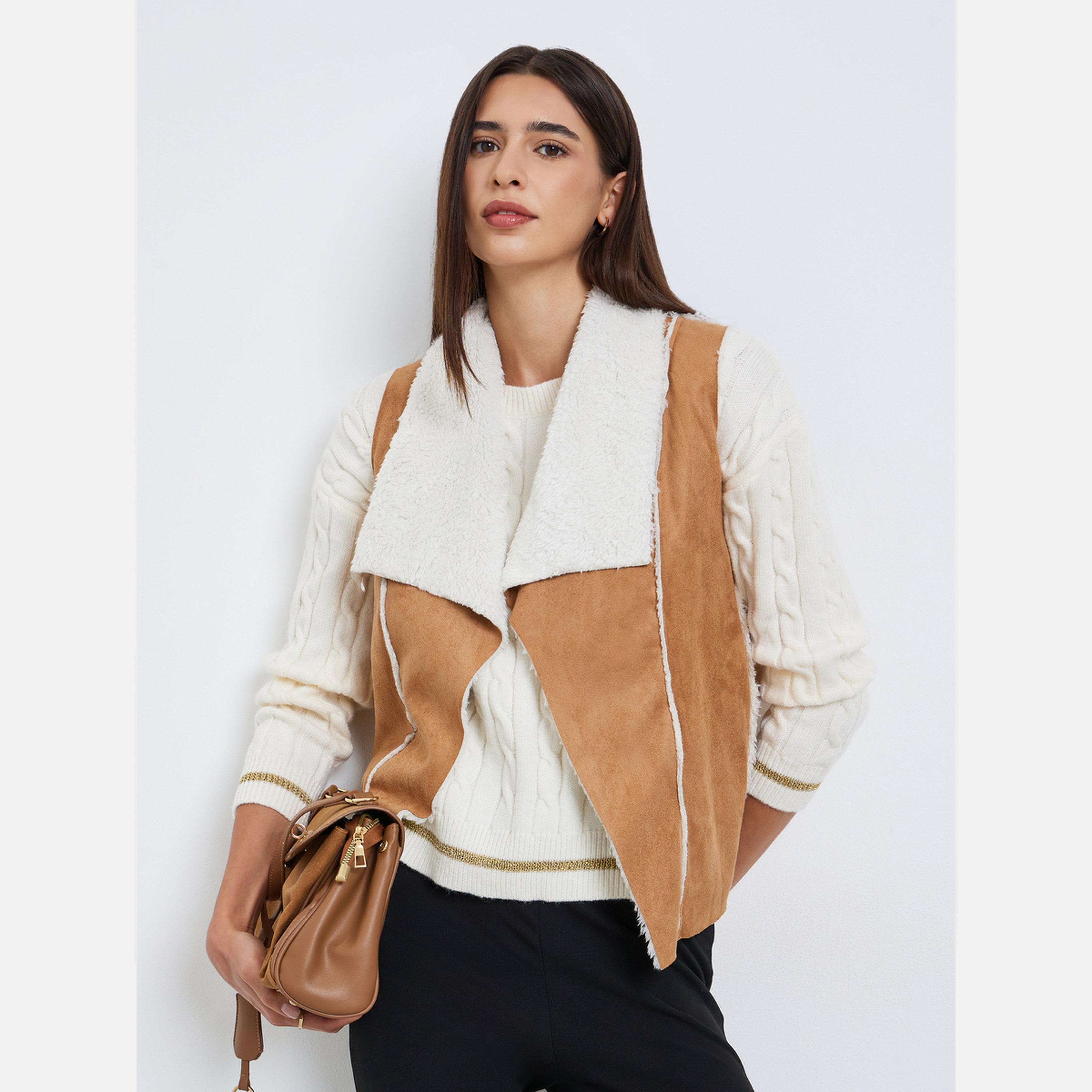 Take Two Solid Shawl Collar Sleeveless Women's Open Front Jacket-women-winterwear-coatsandjackets-waistcoats-image-1