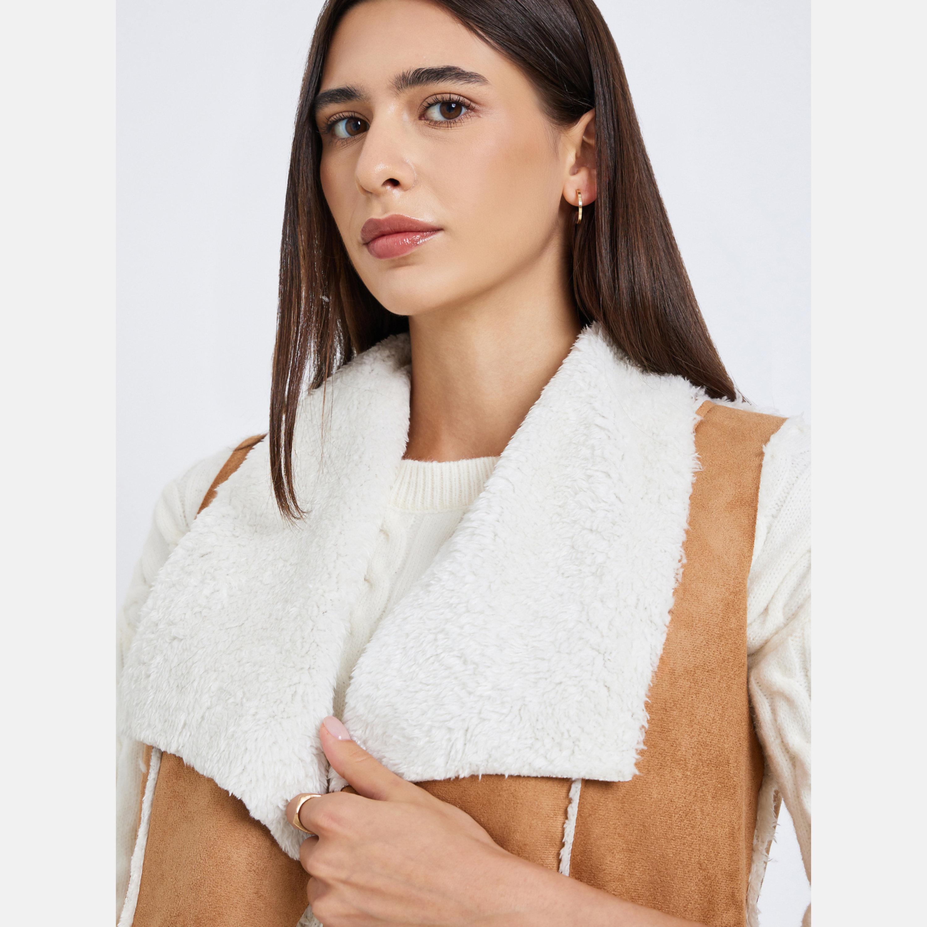 Take Two Solid Shawl Collar Sleeveless Women's Open Front Jacket-women-winterwear-coatsandjackets-waistcoats-image-3