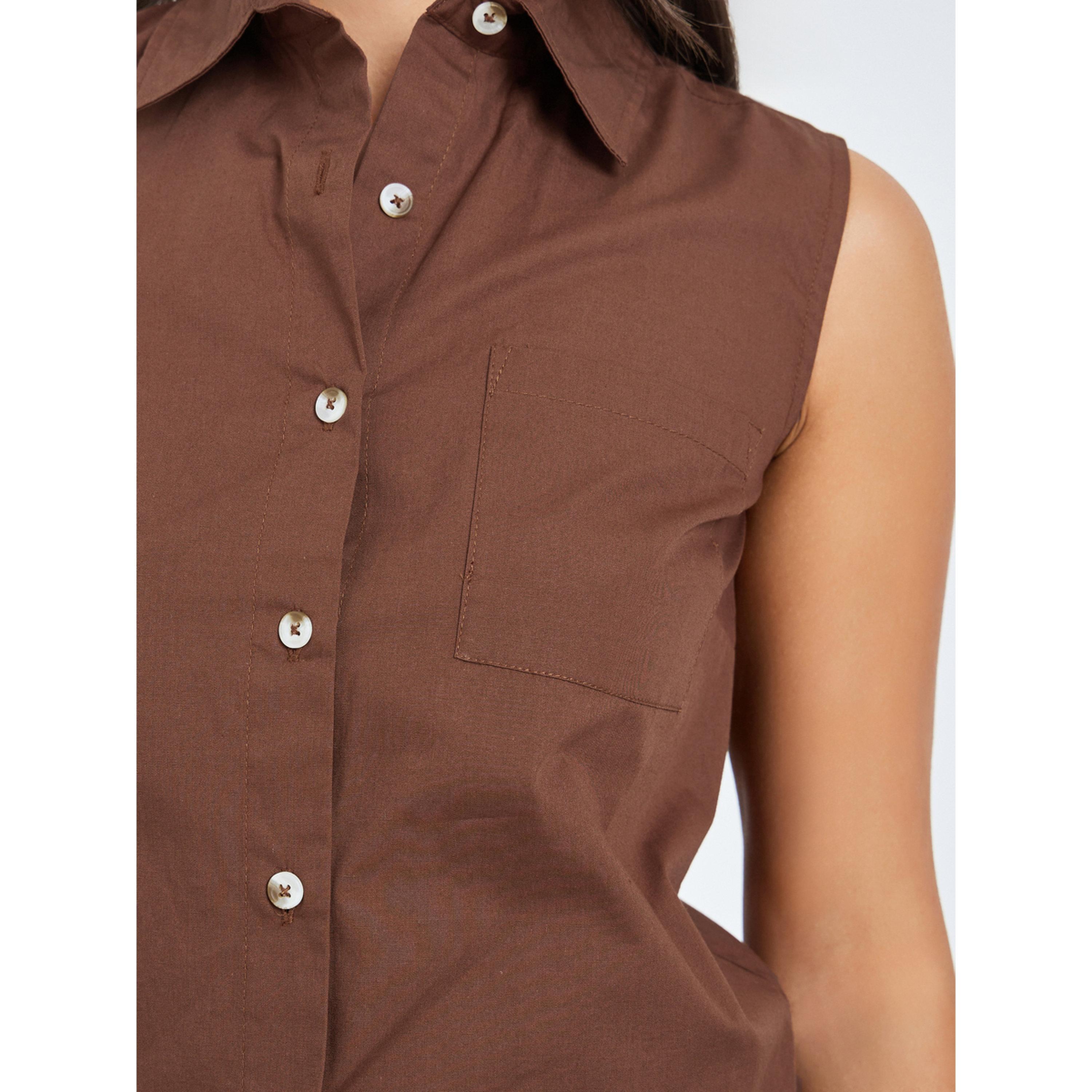 Styli Brown Sleeveless Crop Shirt-women-clothing-shirtsandblouses-shirts-image-5