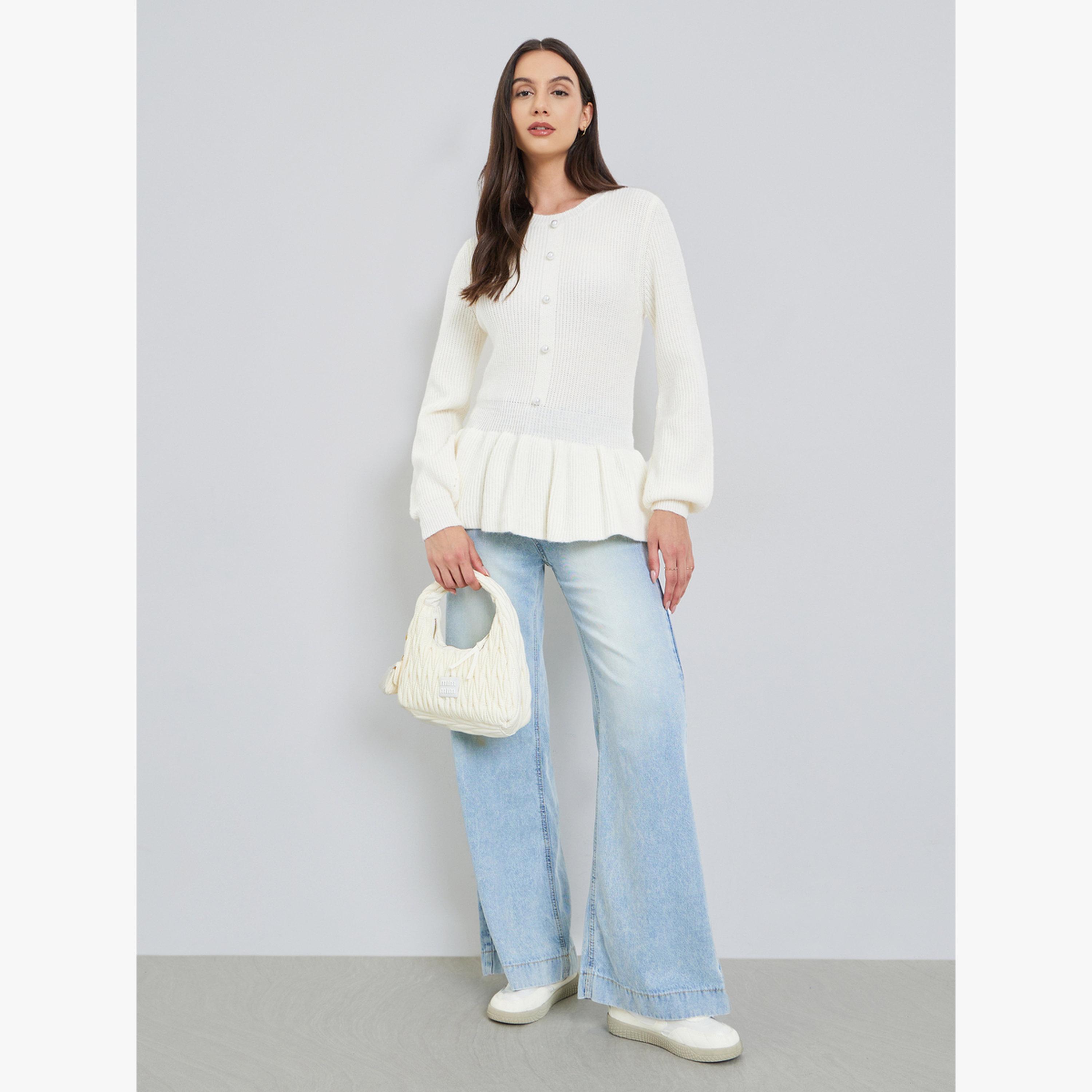 Take Two Solid Button Front Ruffled Hem Sweater-women-clothing-cardigansandjumpers-jumpers-image-2