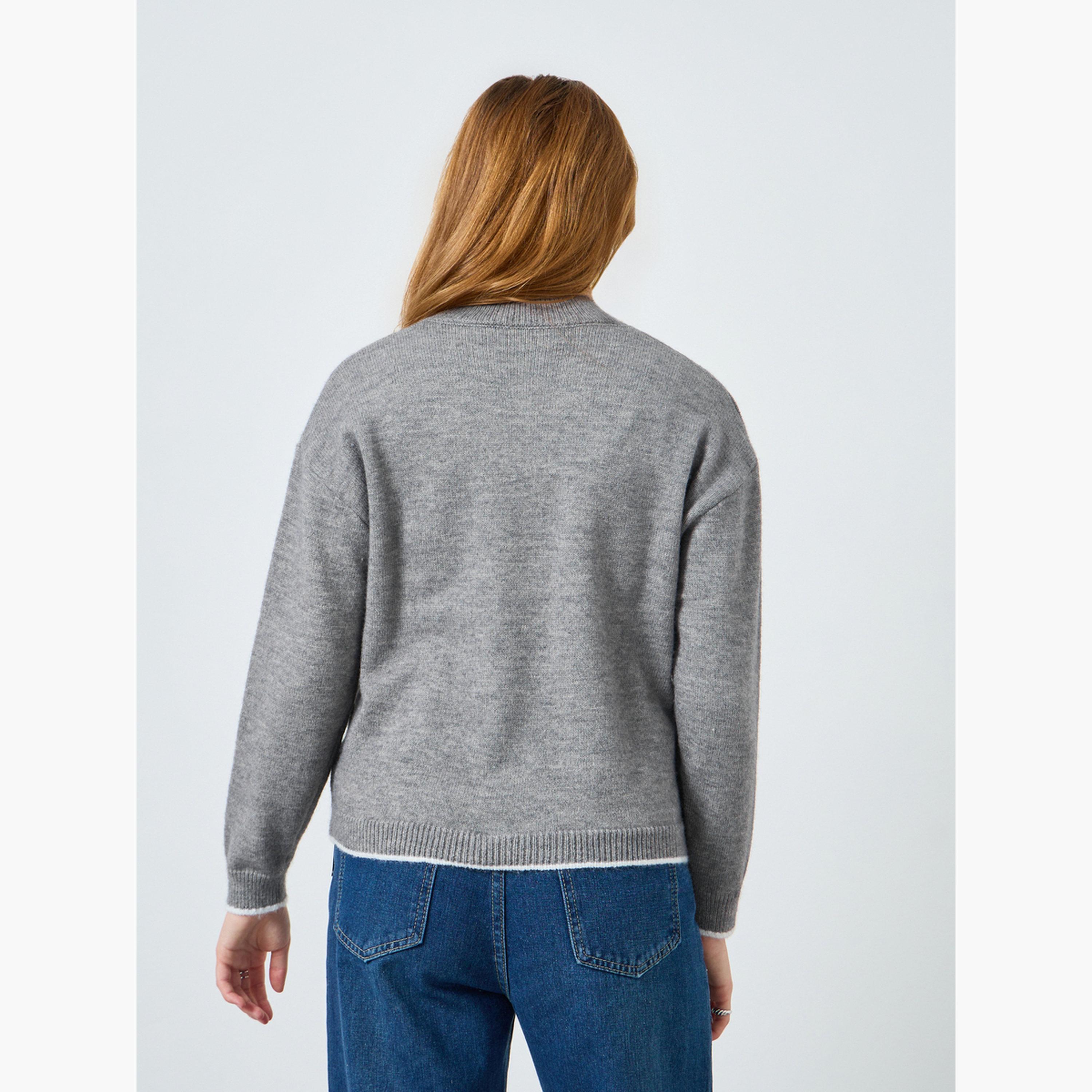 سويتر سادة بأكمام طويلة وتفاصيل جيب-women-clothing-cardigansandjumpers-jumpers-image-5