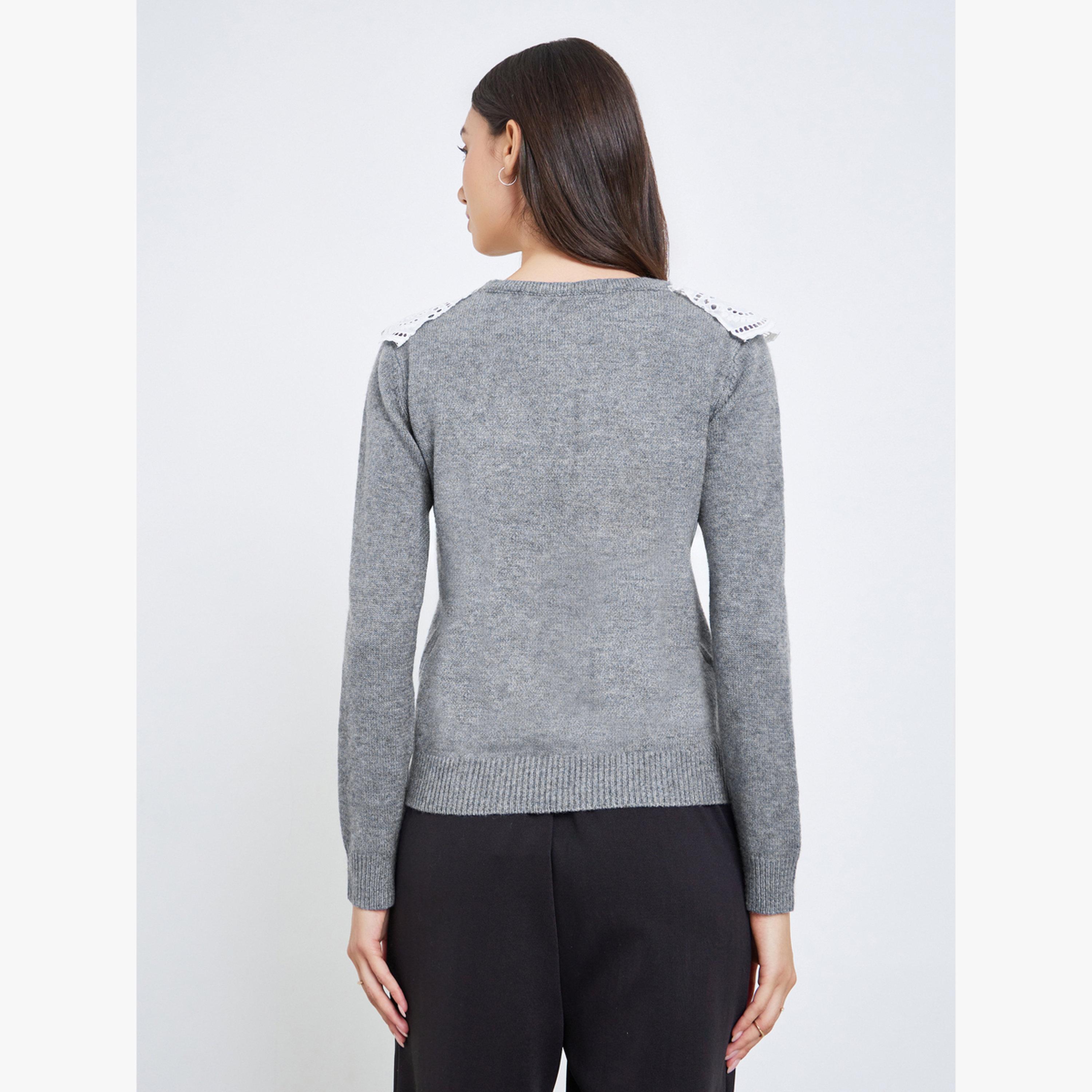 سويتر سادة بأكمام طويلة مزين بدانتيل على الكتف-women-clothing-cardigansandjumpers-jumpers-image-4