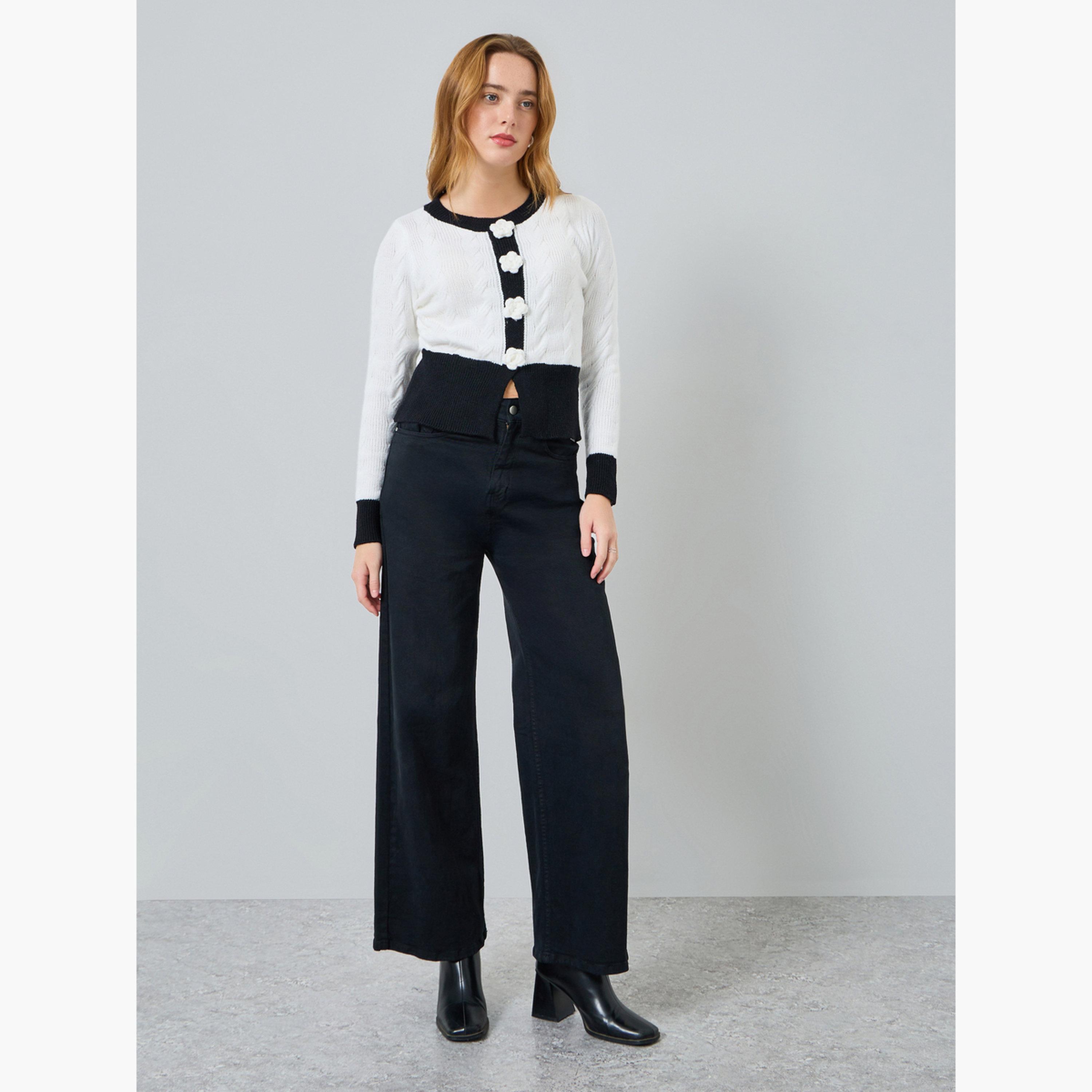 Take Two Women Flower Front Detail Cable Knit Sweater-women-clothing-cardigansandjumpers-jumpers-image-2