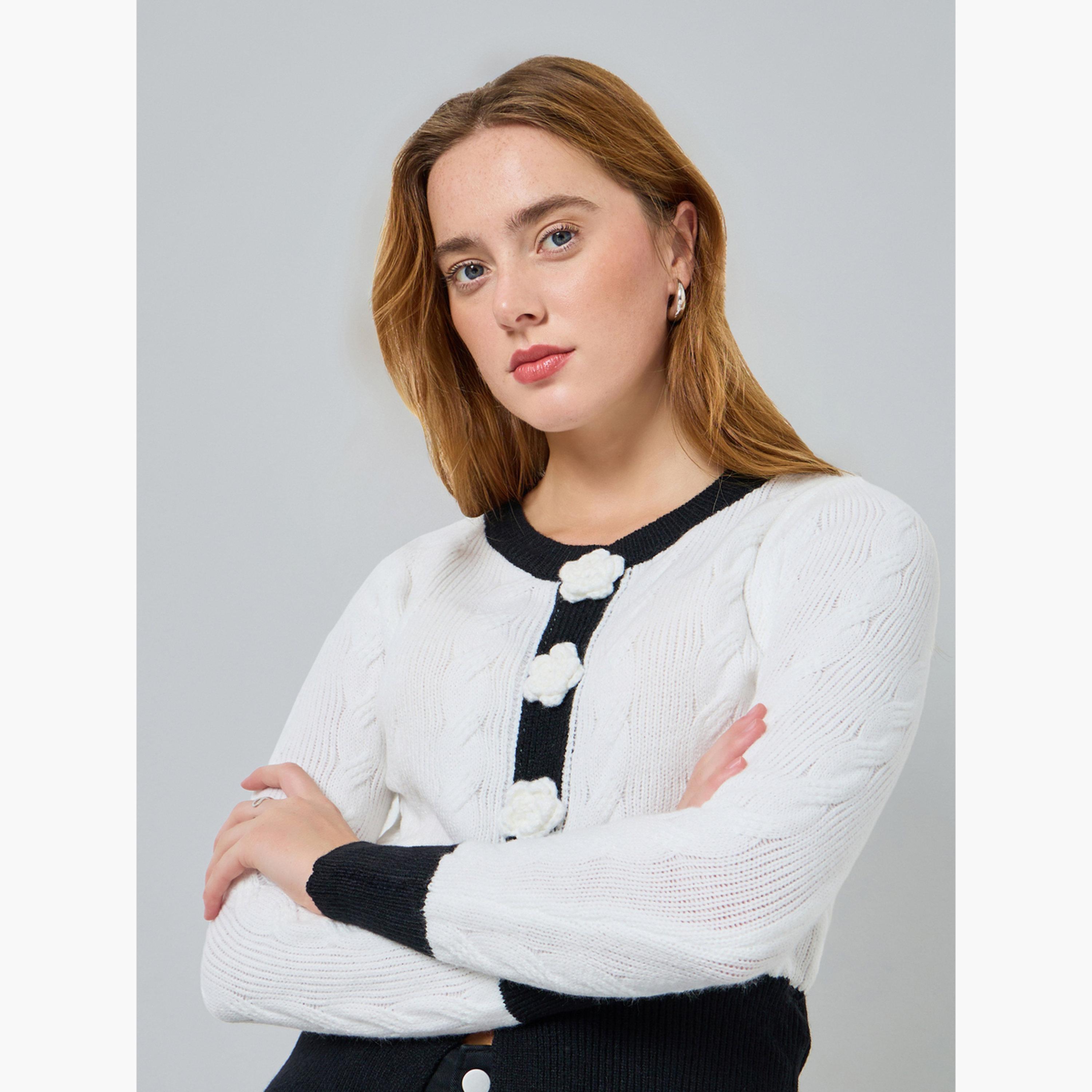 Take Two Women Flower Front Detail Cable Knit Sweater-women-clothing-cardigansandjumpers-jumpers-image-3