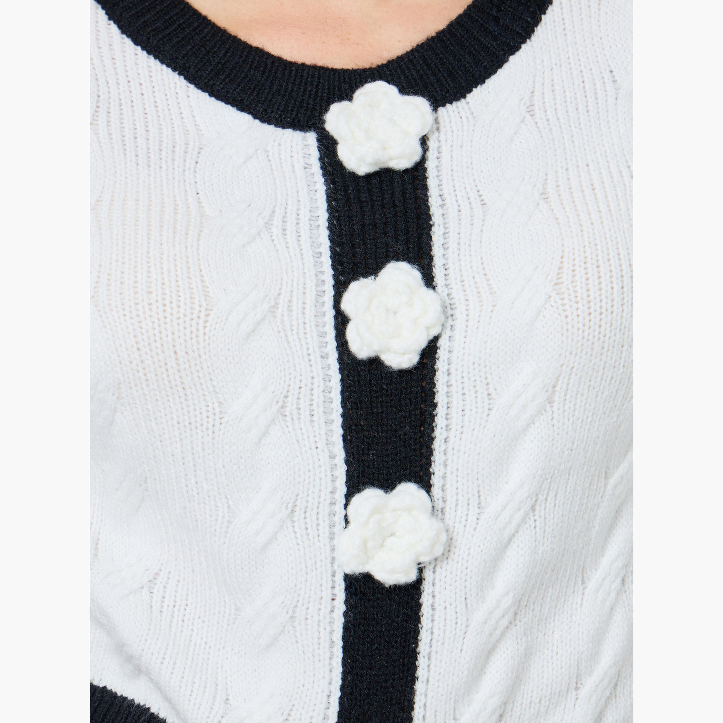 سويتر محبوك بكابل وتفاصيل زهرة أمامية-women-clothing-cardigansandjumpers-jumpers-image-2