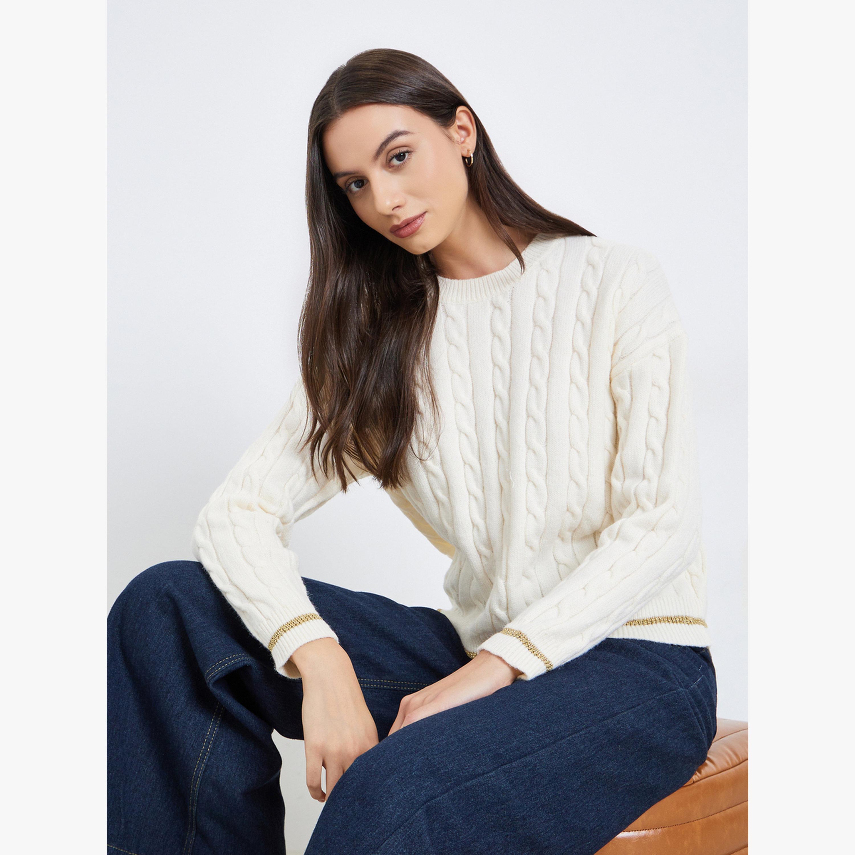 سويتر سادة محبوك بكابل بأكمام طويلة-women-clothing-cardigansandjumpers-jumpers-image-4