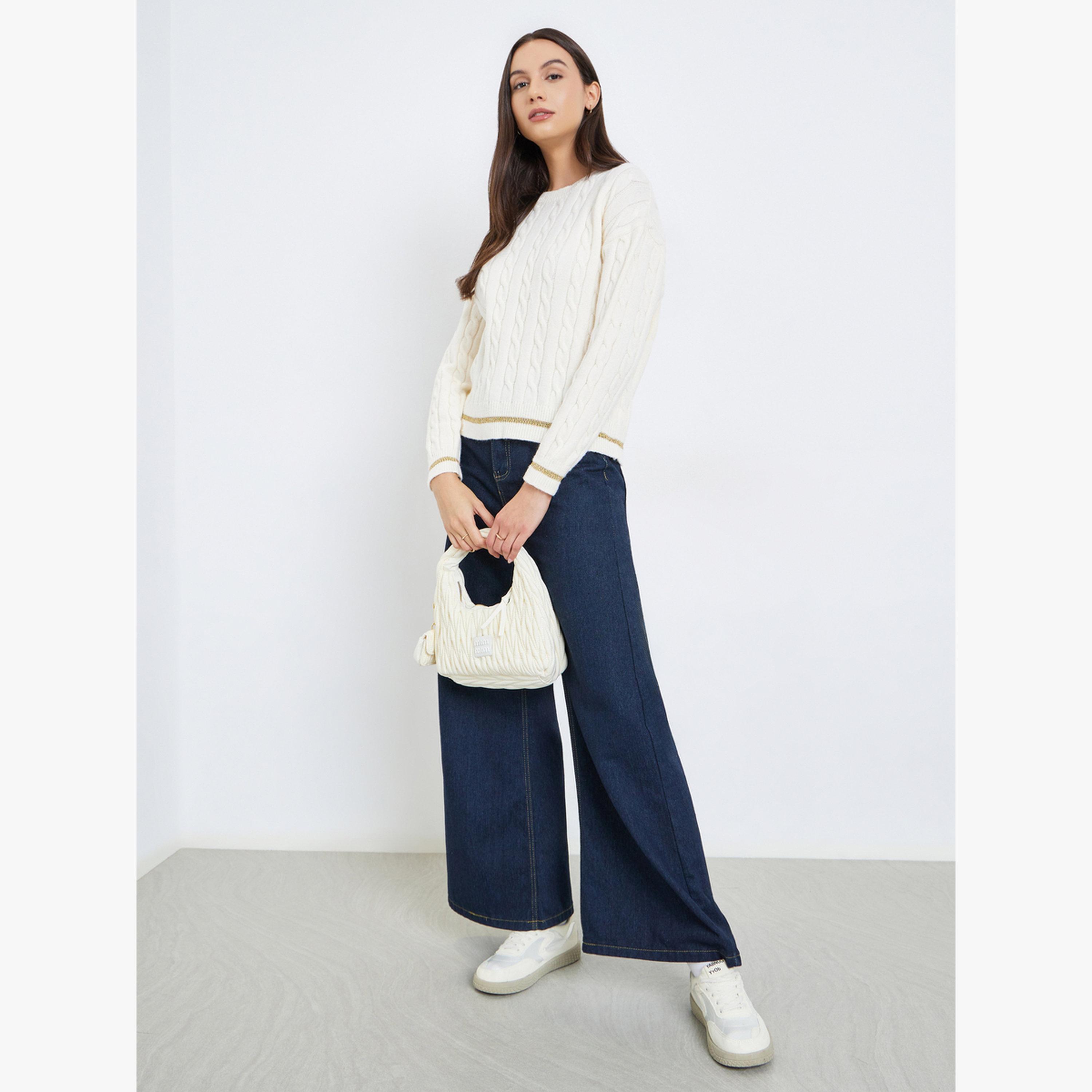 Take Two Solid Long Sleeve Cable Knitted Sweater-women-clothing-cardigansandjumpers-jumpers-image-2