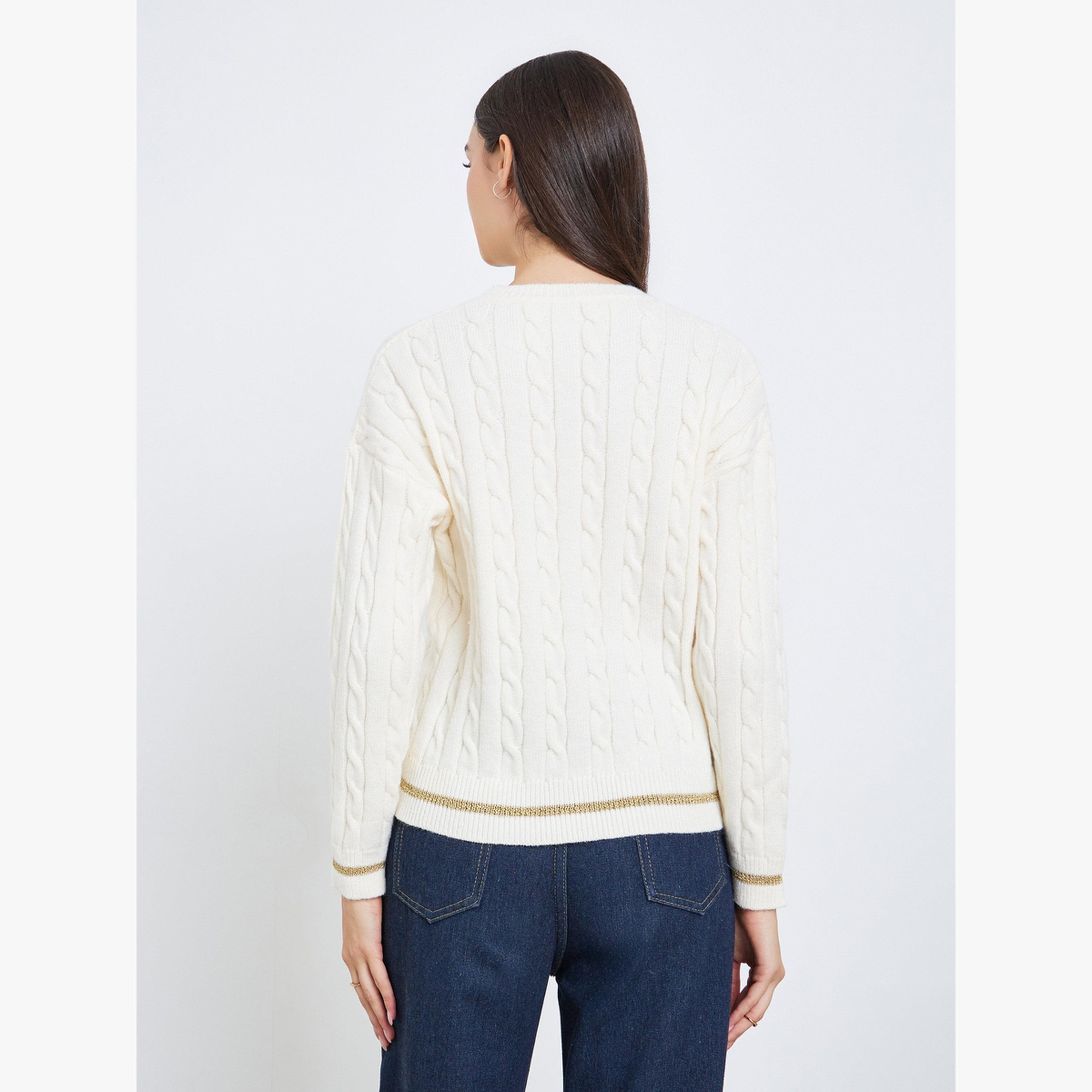 سويتر سادة محبوك بكابل بأكمام طويلة-women-clothing-cardigansandjumpers-jumpers-image-1