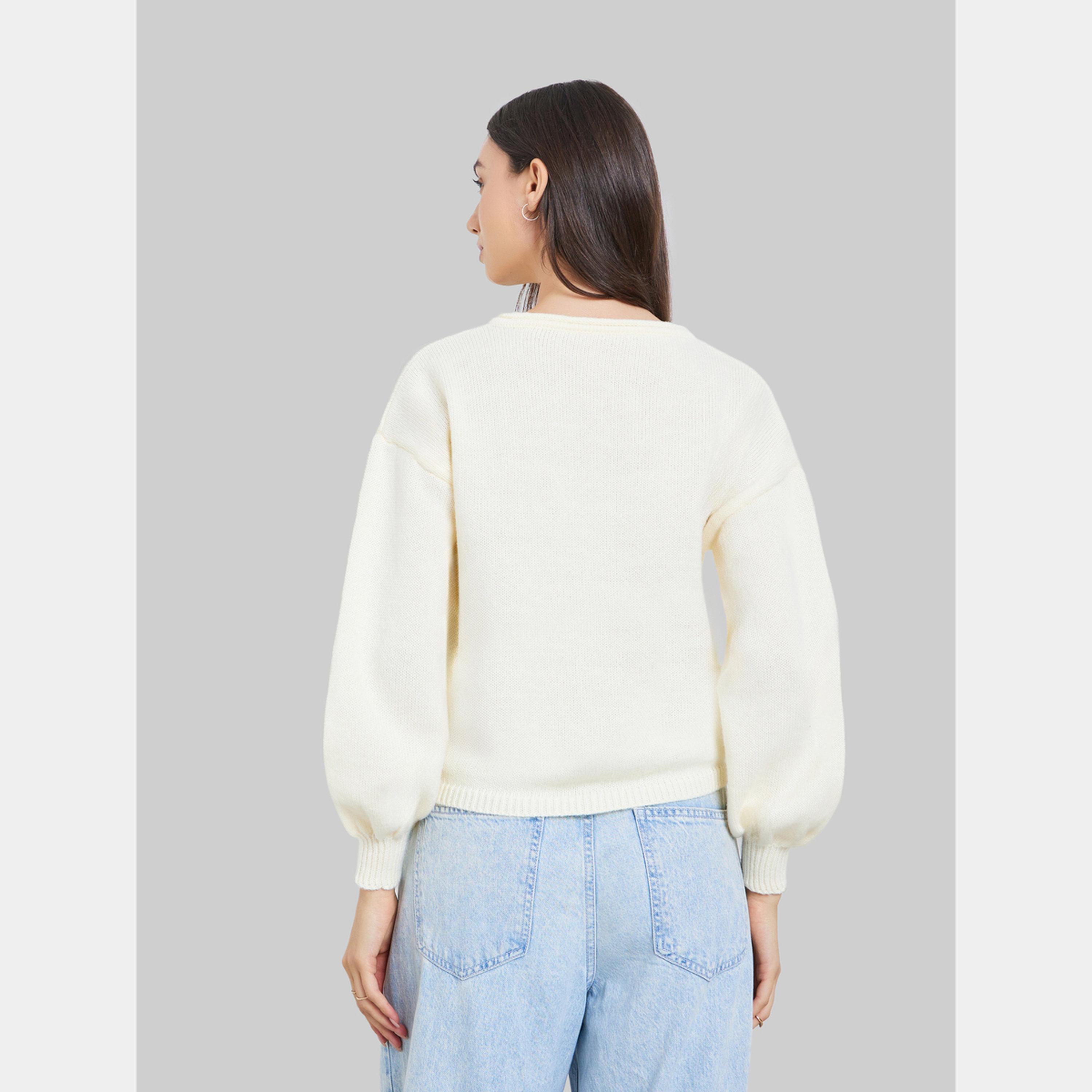 تيك تو - سترة نسائية بأكمام طويلة وياقة مربوطة وتفاصيل زهور سادة-women-clothing-cardigansandjumpers-jumpers-image-4